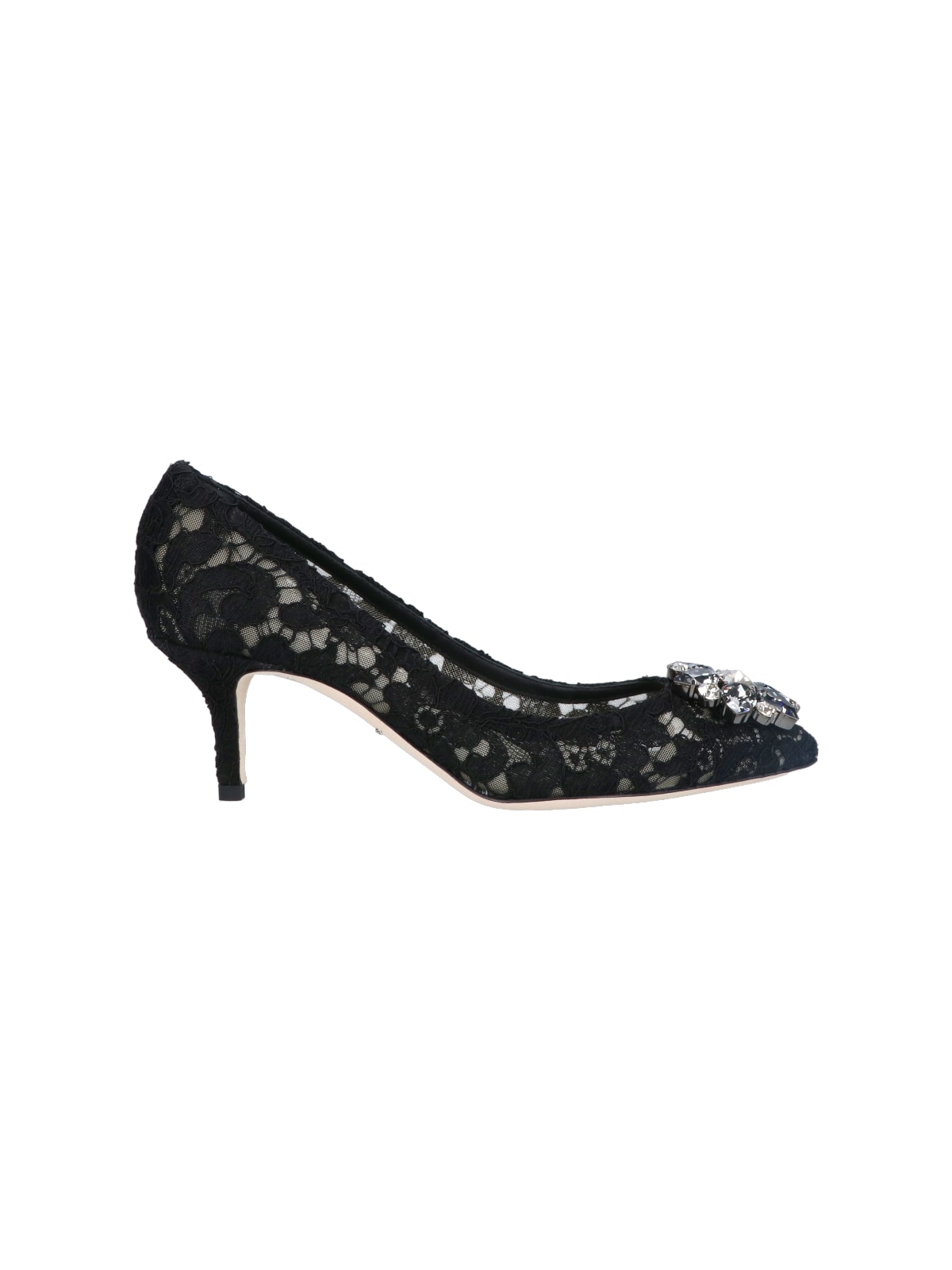 Dolce & Gabbana Scarpe Con Tacco In Pizzo Blu Notte Donna In Black