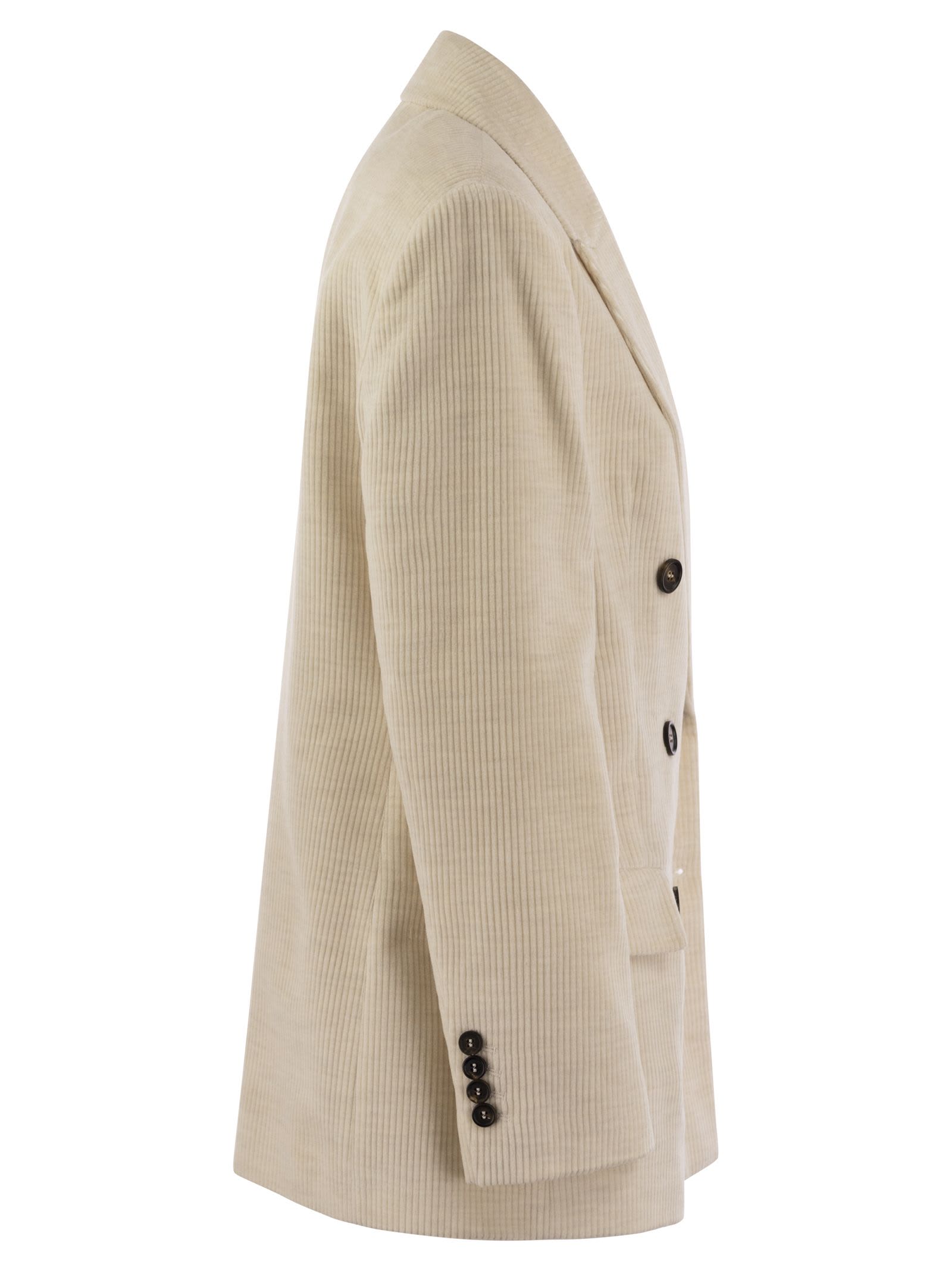 Shop Brunello Cucinelli Viscose And Cotton Corduroy Jacket With Necklace In Ivory