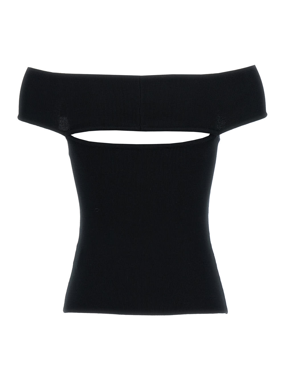 Shop Federica Tosi Black Off-shoulder Top With Cut-out In Ribbed Viscose Blend Woman