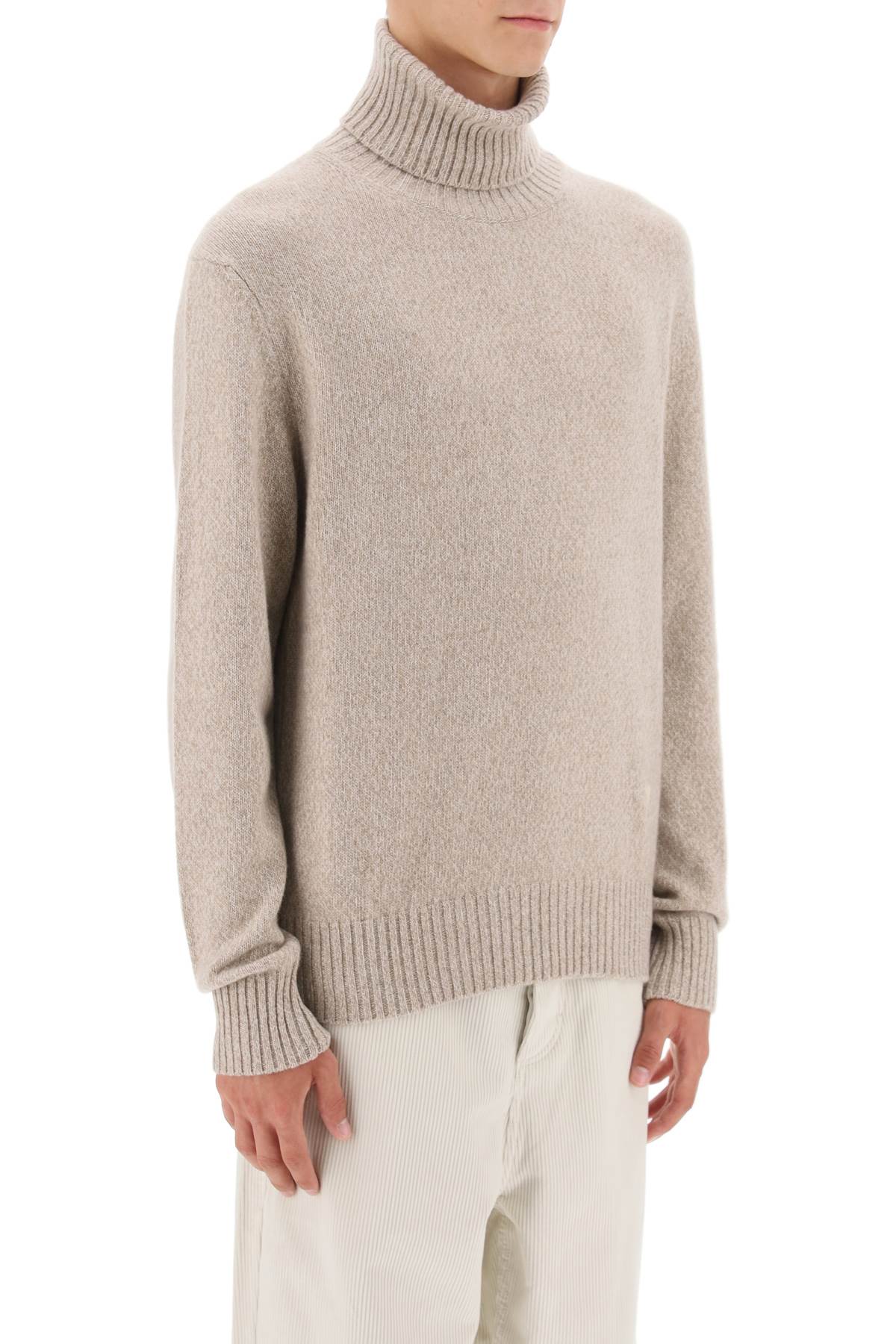 Shop Ami Alexandre Mattiussi Melange-effect Cashmere Turtleneck Sweater In Champagne (beige)