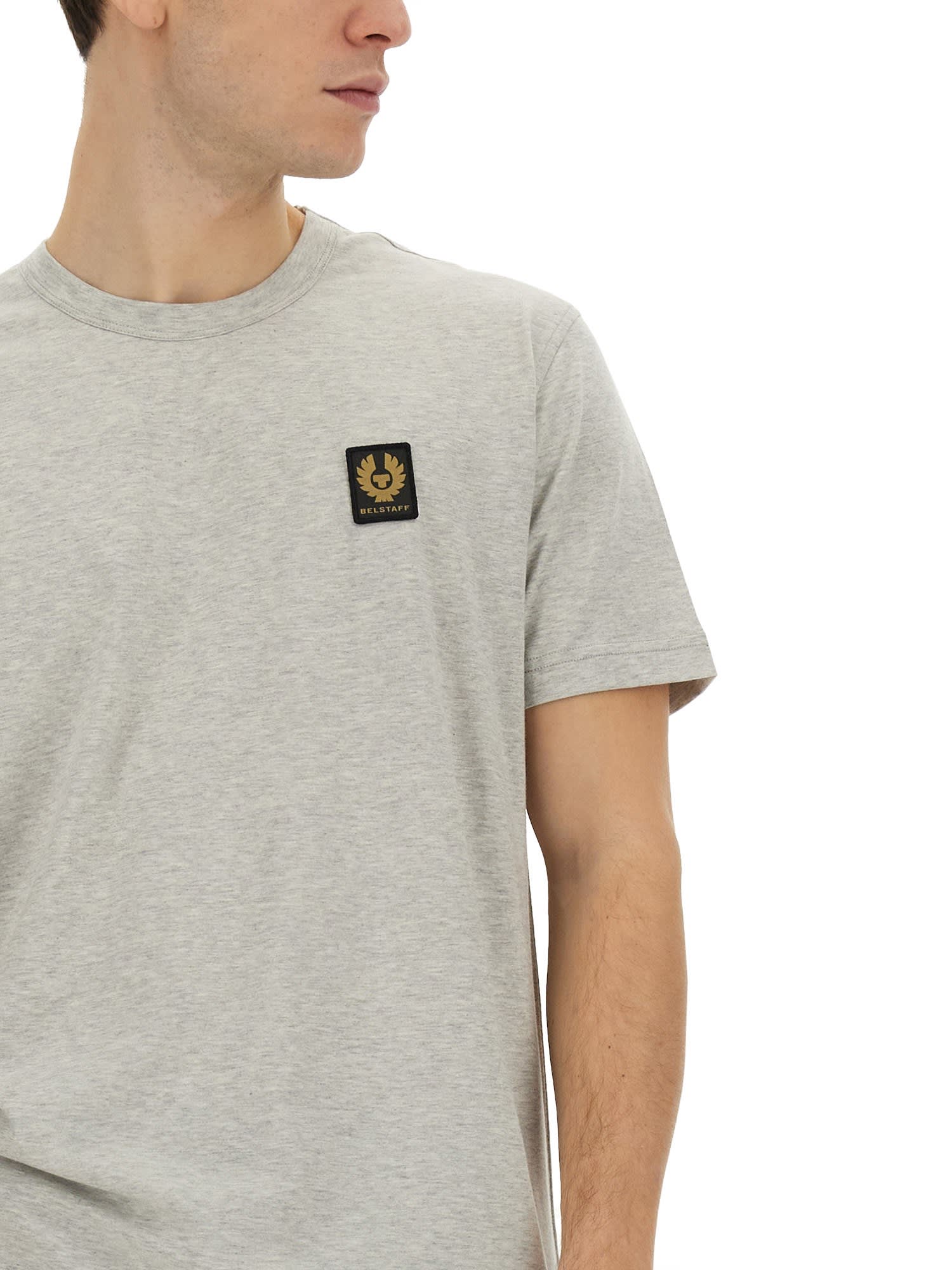 Shop Belstaff T-shirt With Logo Patch In Old Silver Heather