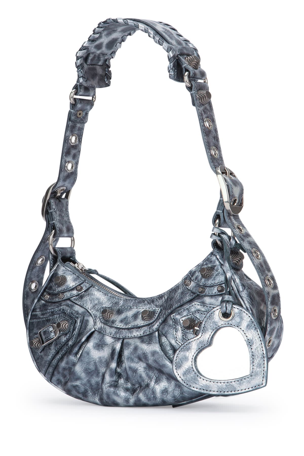 Balenciaga Cagole Xs Leopard Stud Hobo Shoulder Bag In Darkgrey