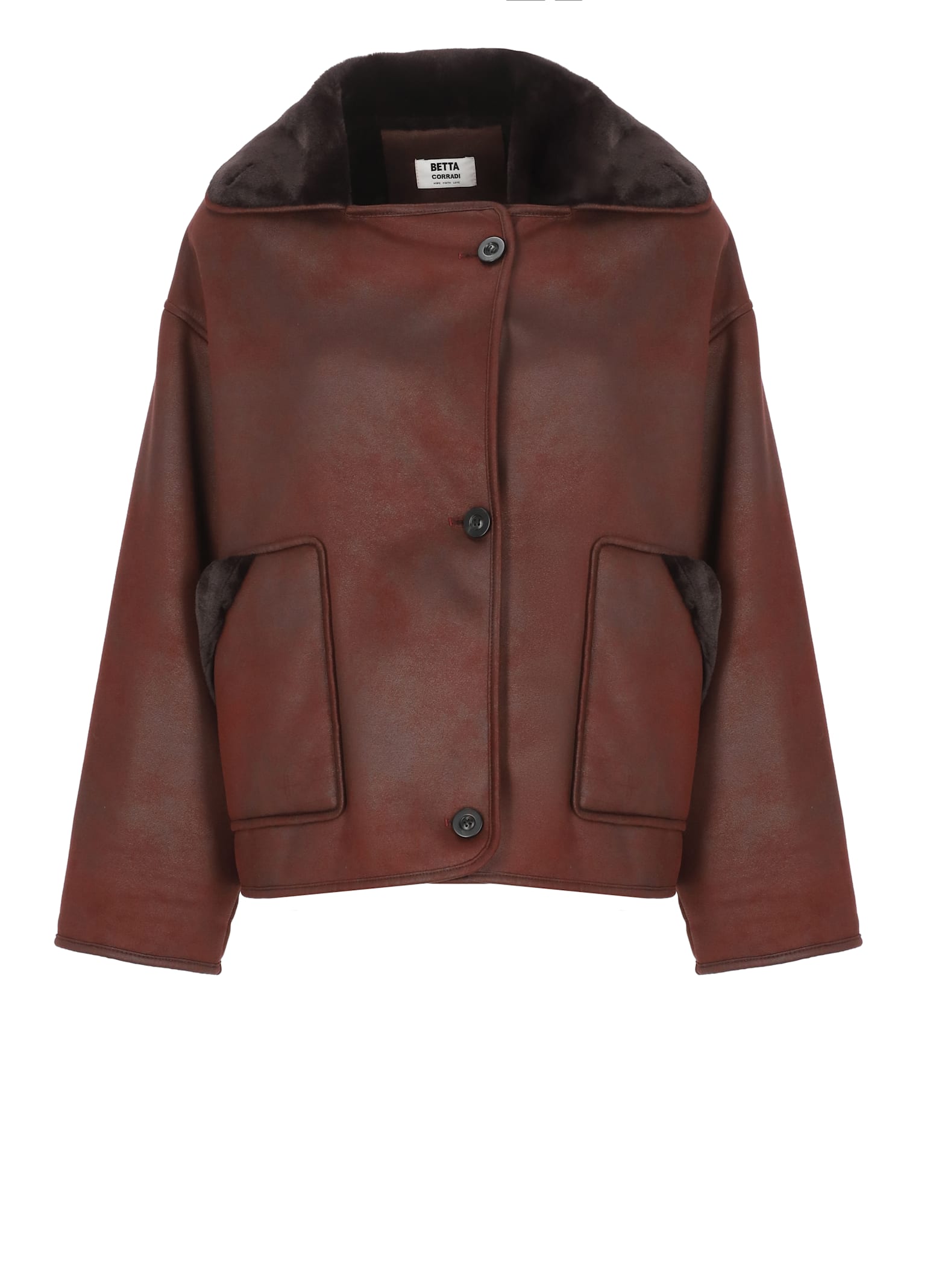 Betta Corradi Synthetic Fur Coat In Burgundy