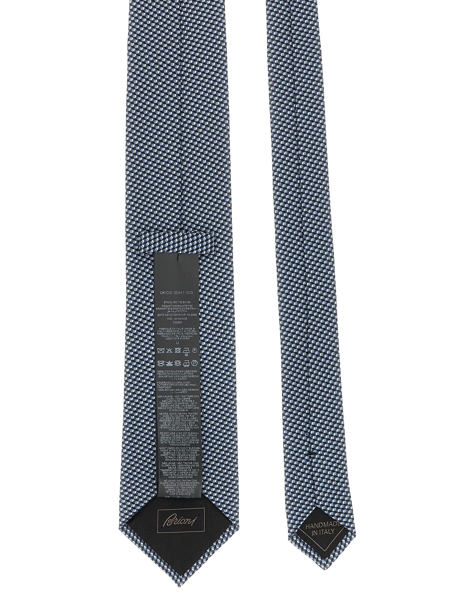 Brioni Slim Textured Jacquard Tie With Pointed Tip In Blue