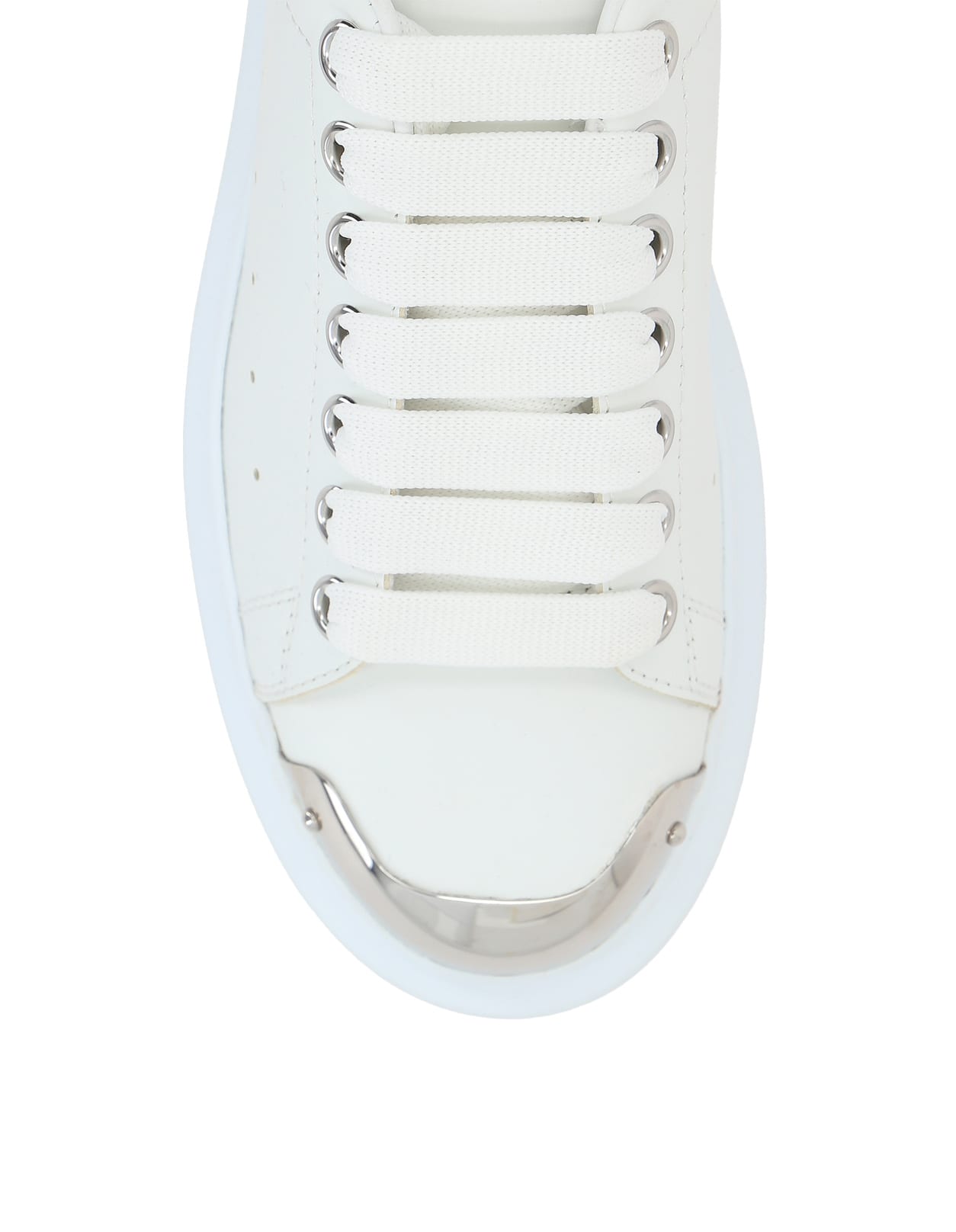 Shop Alexander Mcqueen White Oversized Sneakers With Silver Metal Toe In Bianco