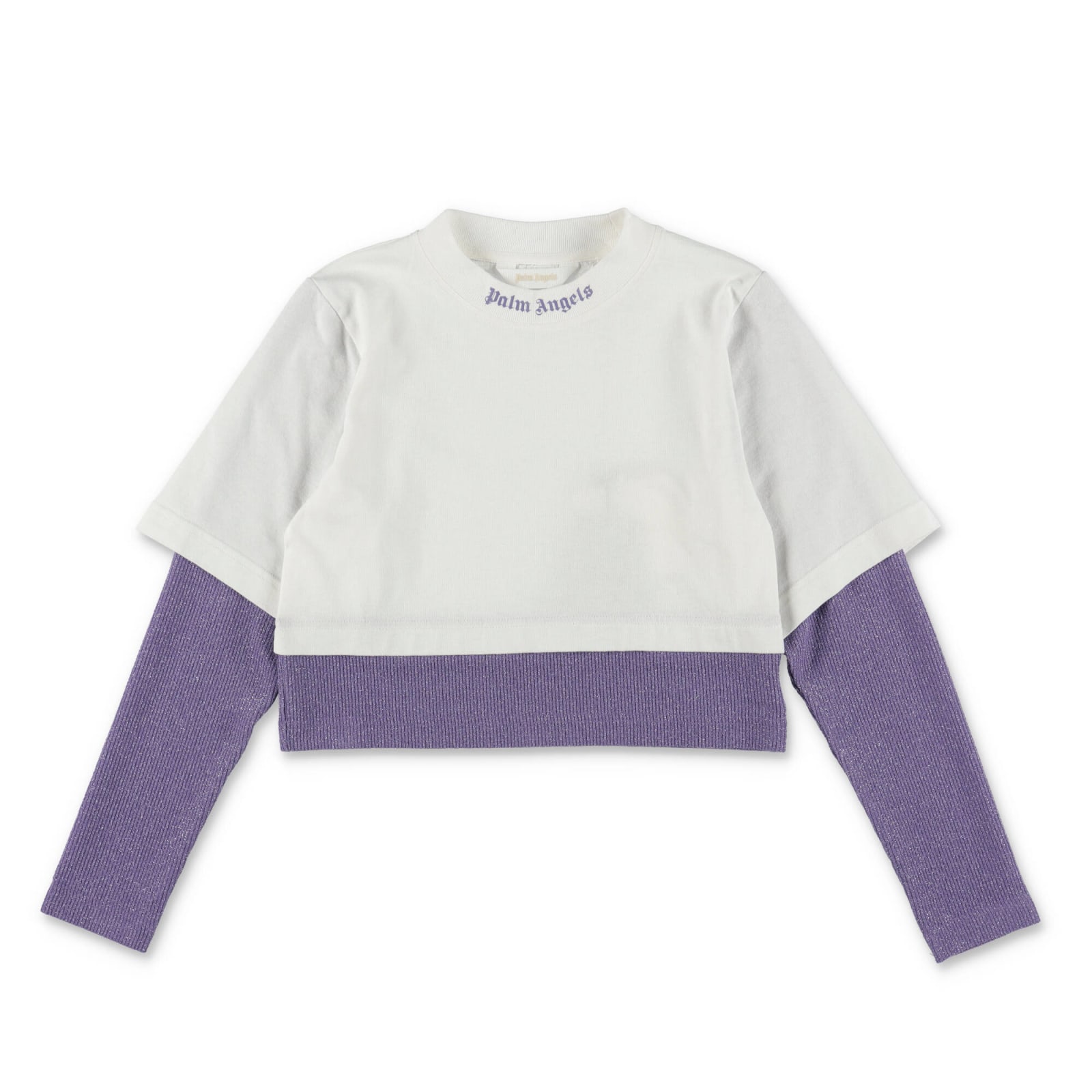 Palm Angels Kids'  T-shirt Bianca Effetto Sovrapposto In Jersey Di Cotone Bambina In Bianco