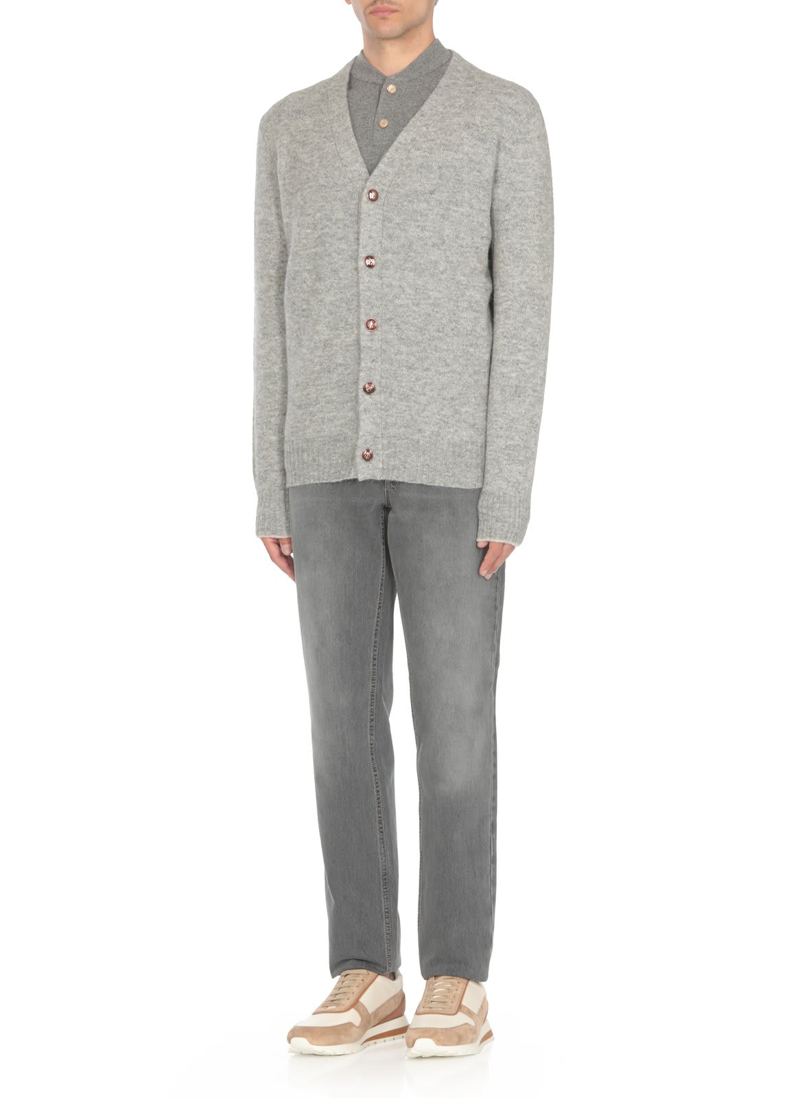 Shop Brunello Cucinelli Buttoned Longsleeved Cardigan In Grey