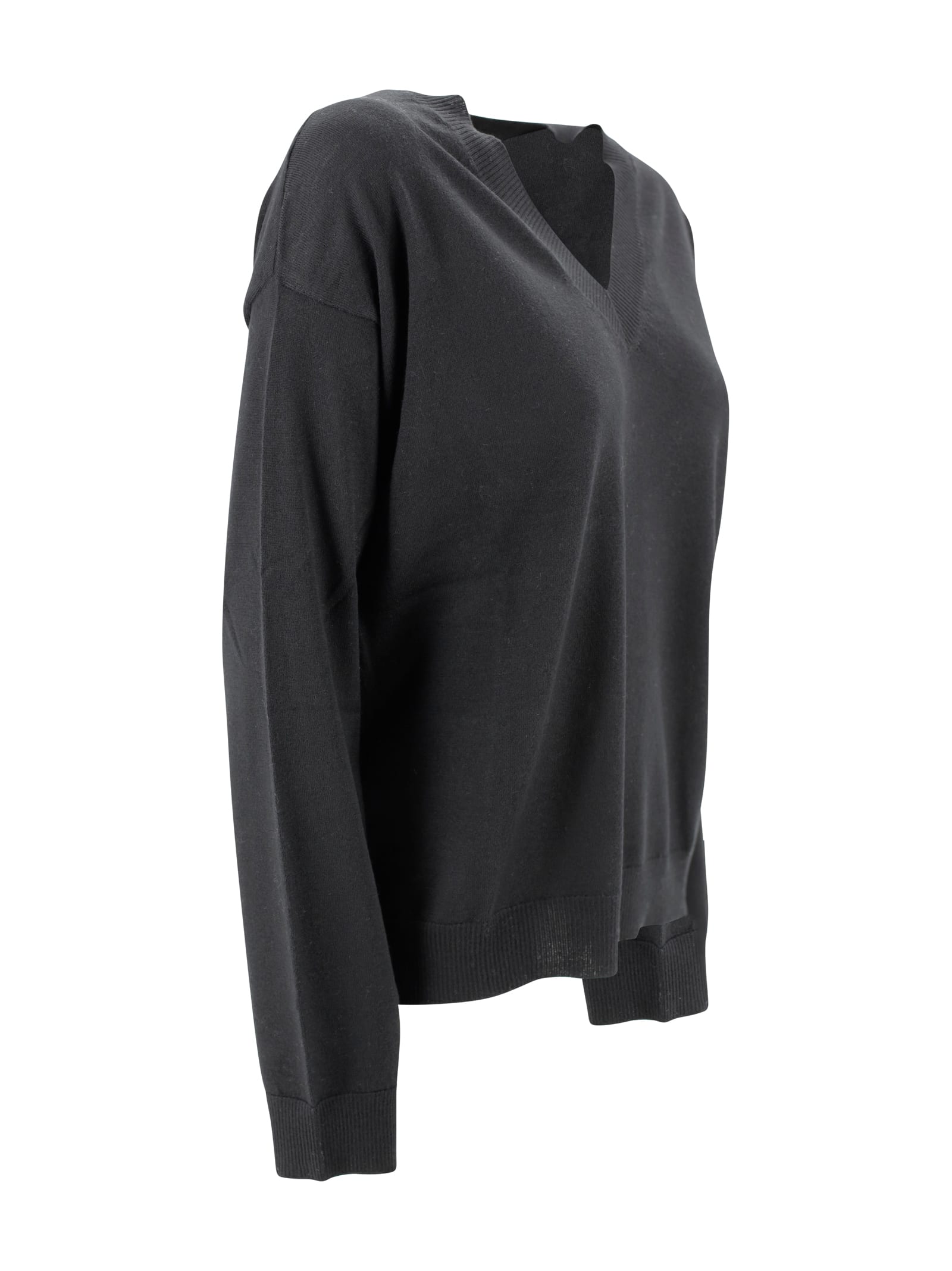 Weekend Max Mara Ribbed V-neck Cashmere Sweater In Black