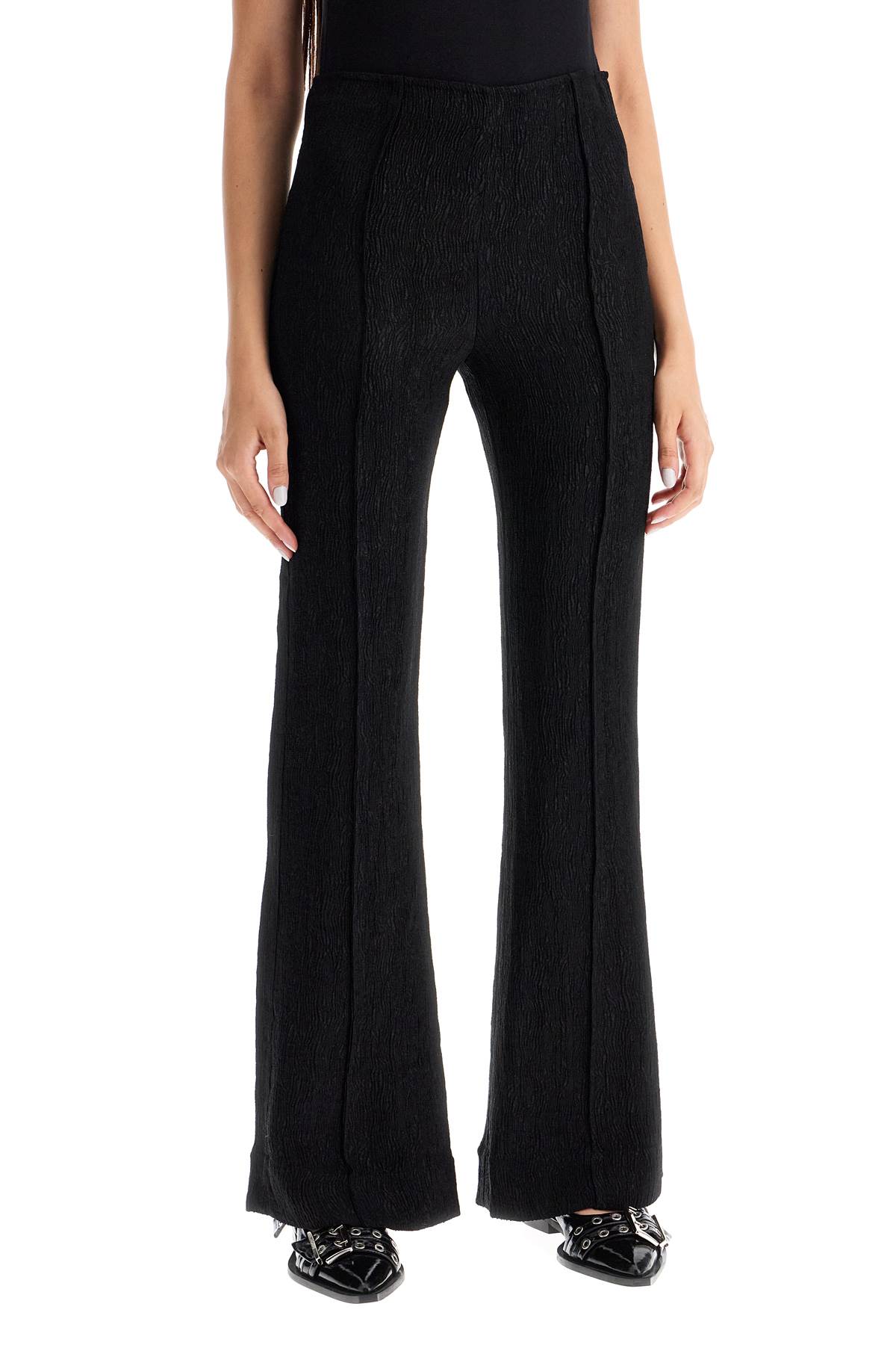 Ganni Flared Viscose Trousers For In Black (black)