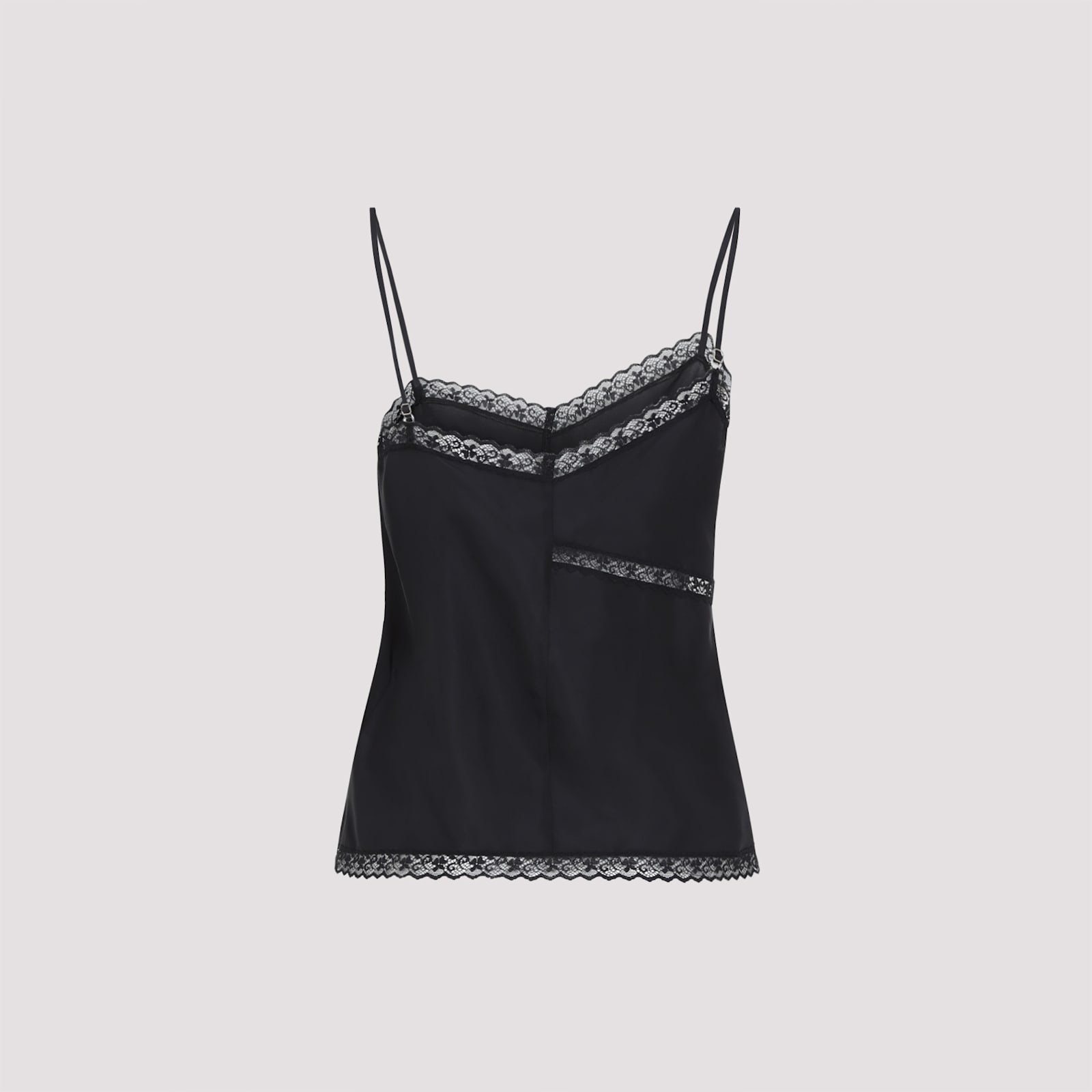 Mm6 Maison Margiela Lace-trimmed Asymmetric Silk Top In Black