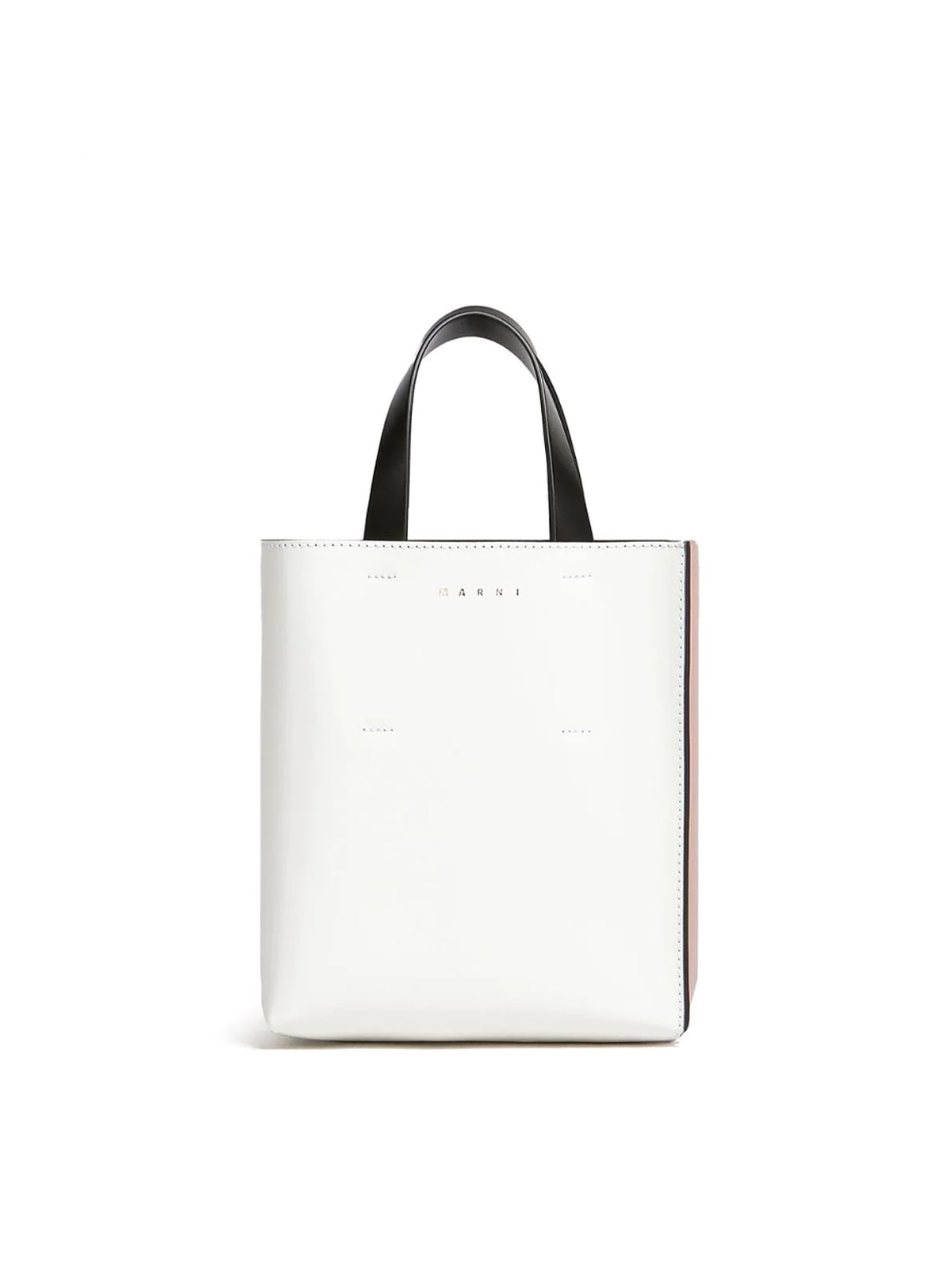 Marni Logo-print Leather Tote Bag In Lily White Camellia Black