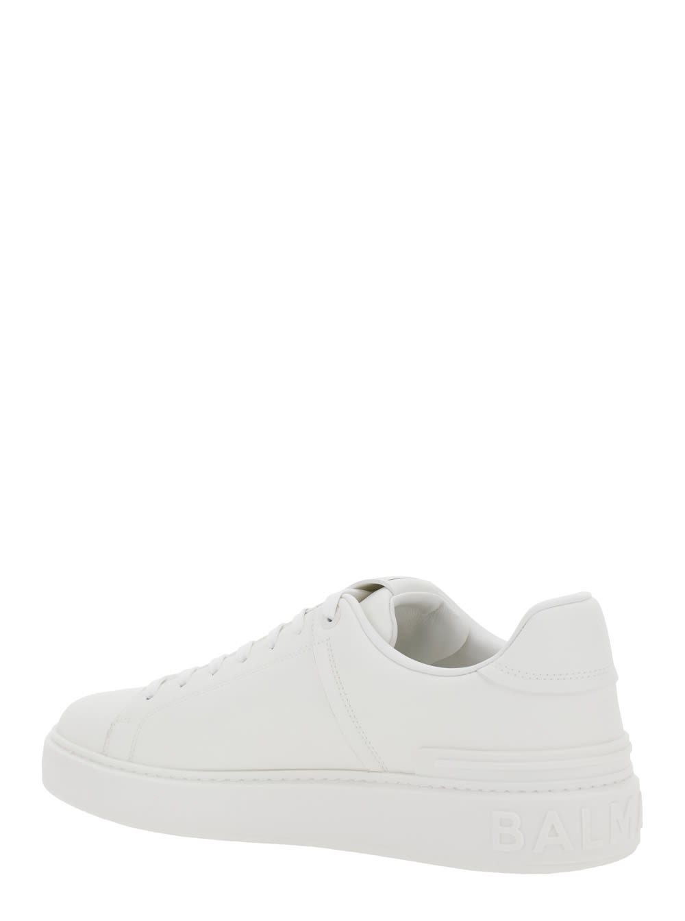 Balmain B-court White Low Top Sneakers With Logo Patch On The Tongue In Leather Man In White