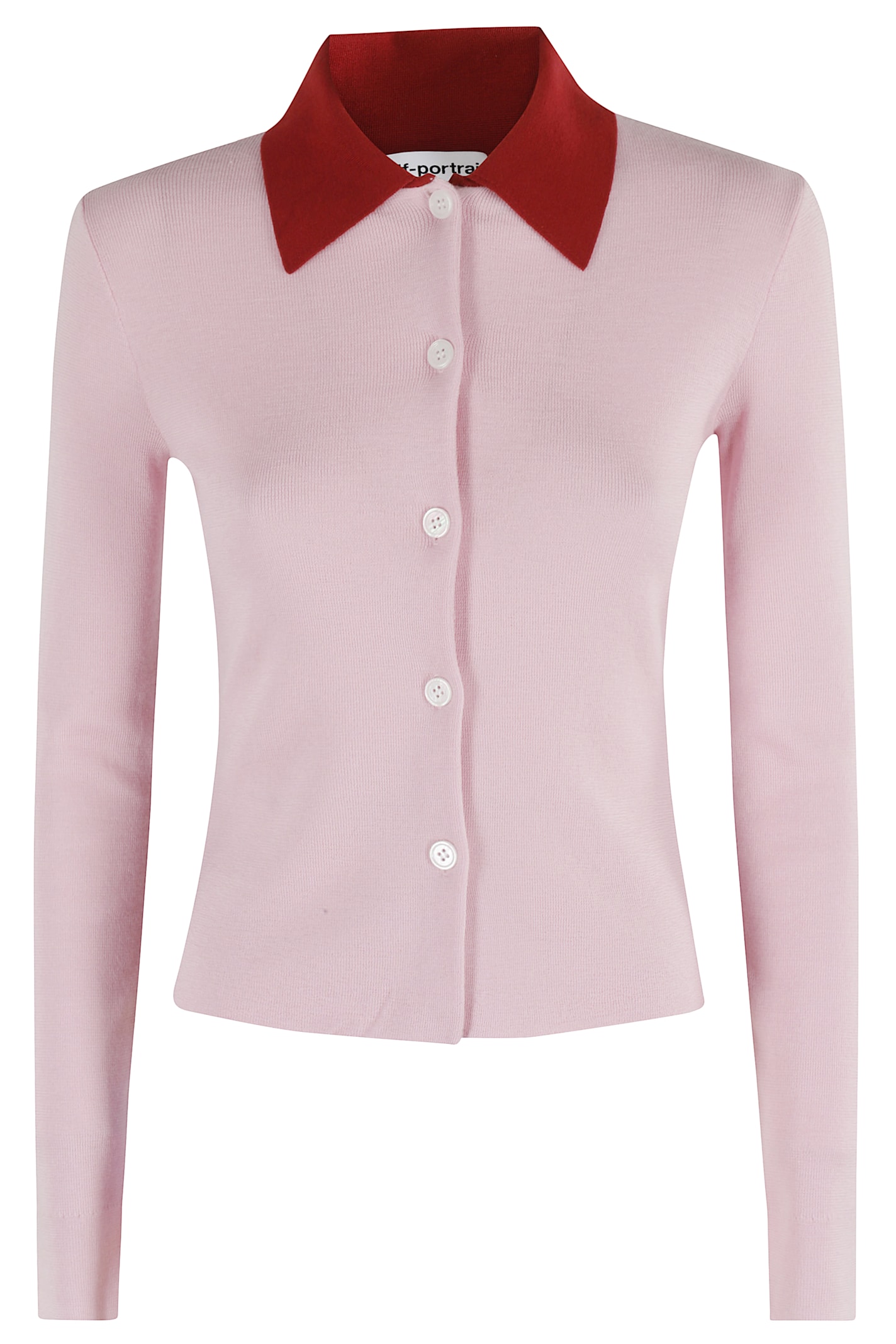 Self-portrait Wool Cardigan With Contrasting Collar In Pink