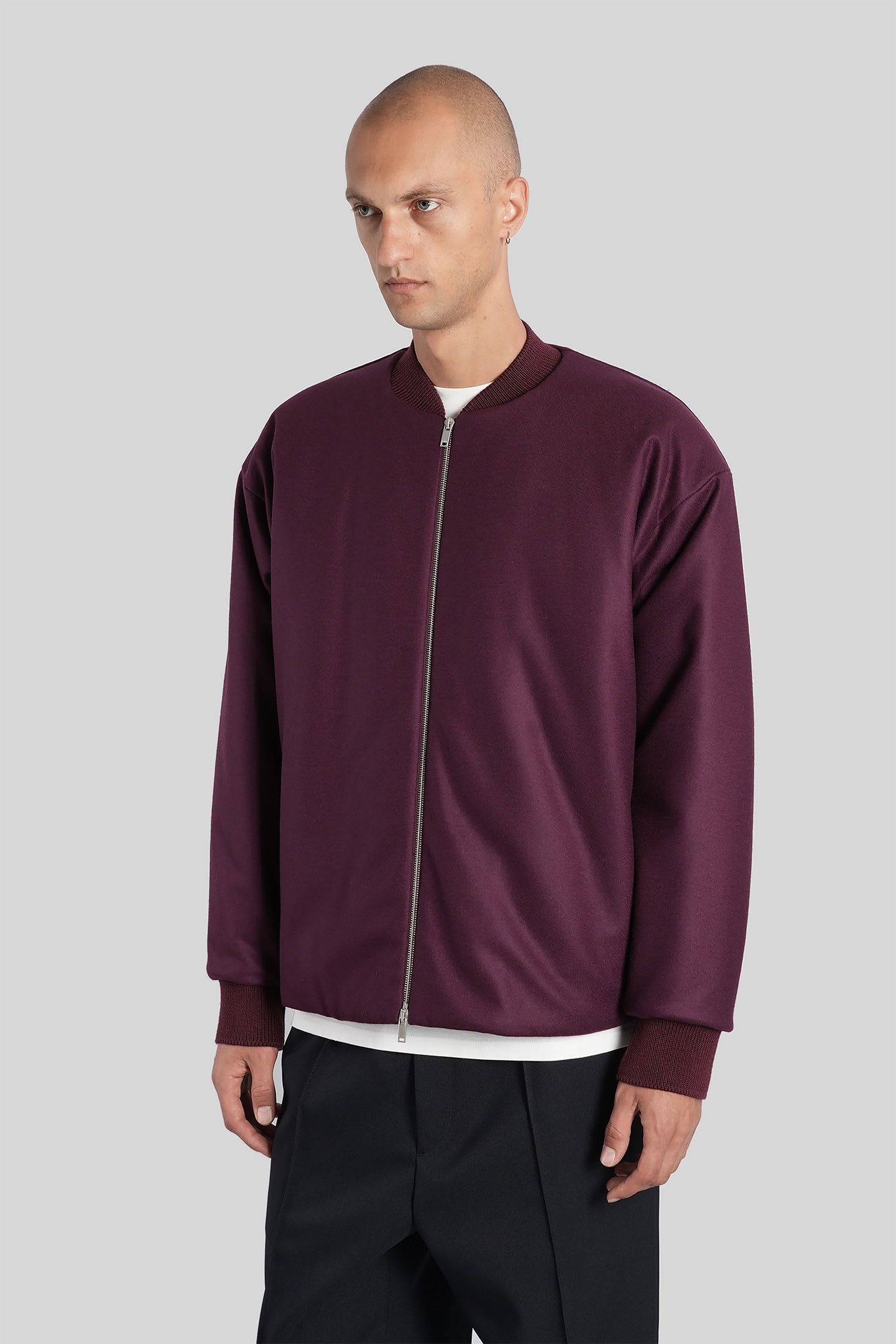 Jil Sander Bomber Jacket In Bordeaux Wool In Burgundy