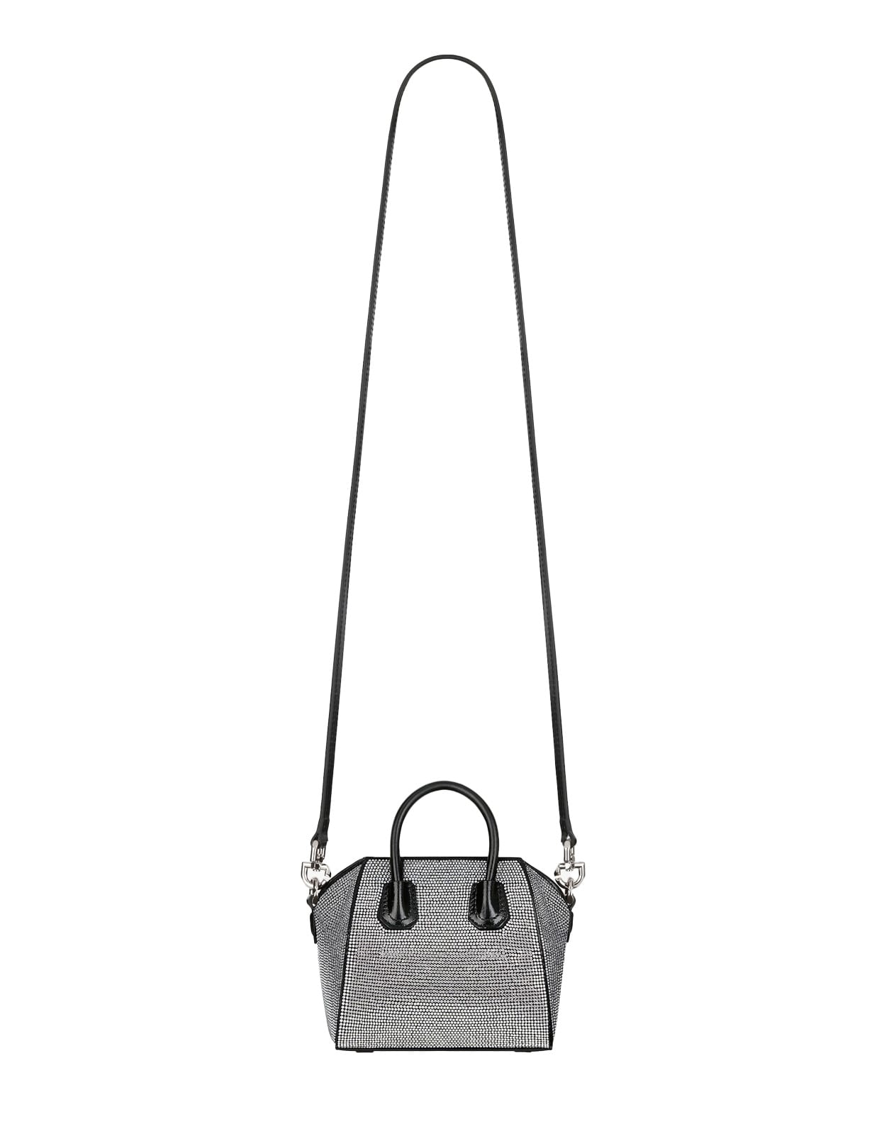 Shop Givenchy Antigona Micro Bag In Black Satin With Rhinestones