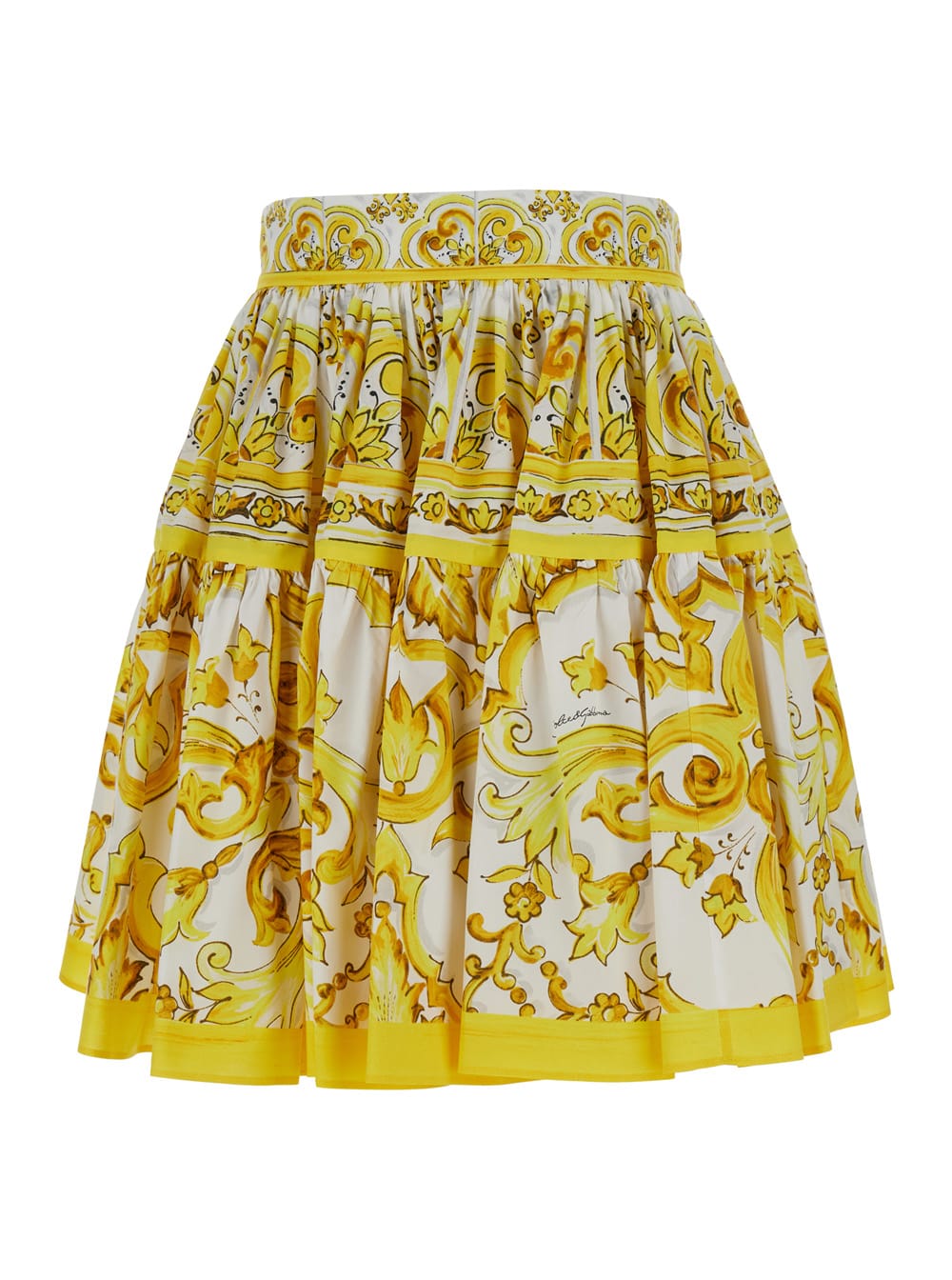 Shop Dolce & Gabbana Yellow Round Miniskirt With Majolica Print In Cotton Woman