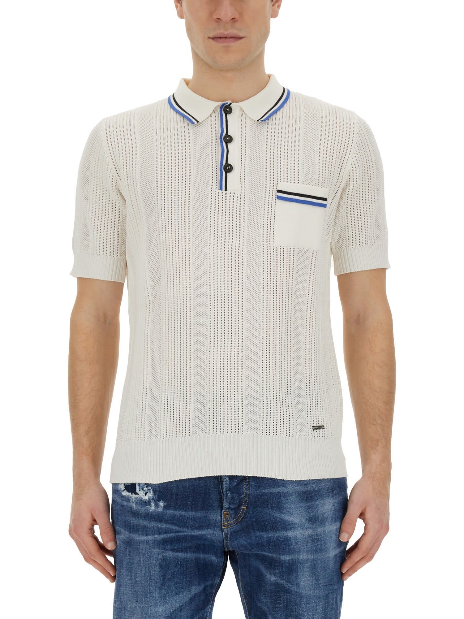 Shop Dsquared2 Knit Polo Shirt In White Variant