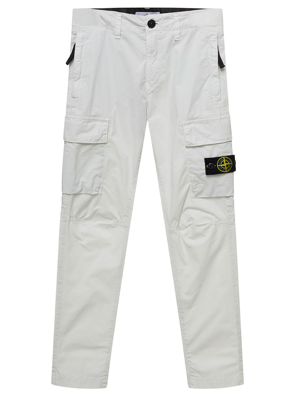 Shop Stone Island Junior Grey Cargo Pants With Logo Patch And Pockets In Stretch Cotton Boy