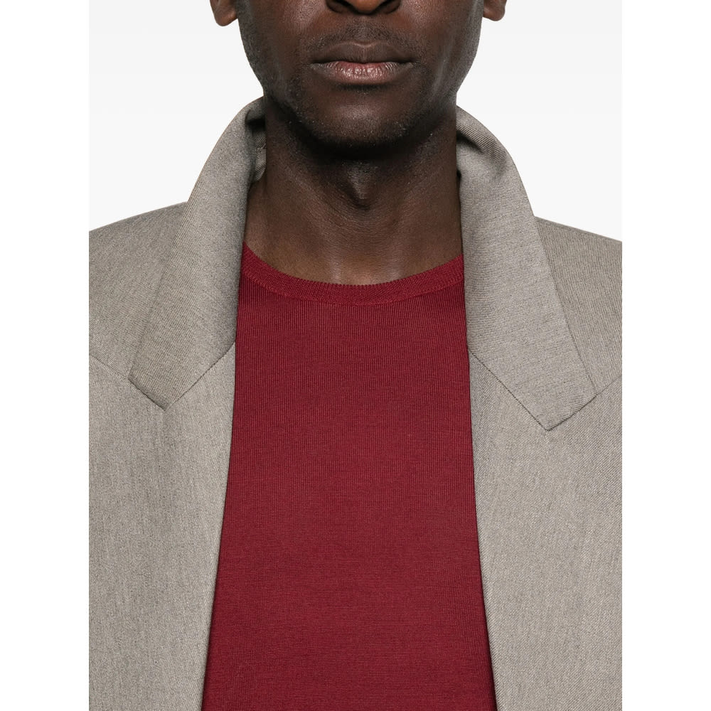 John Smedley Long Sleeve Ribbed Cuff Round Neck Sweater In Burgundy