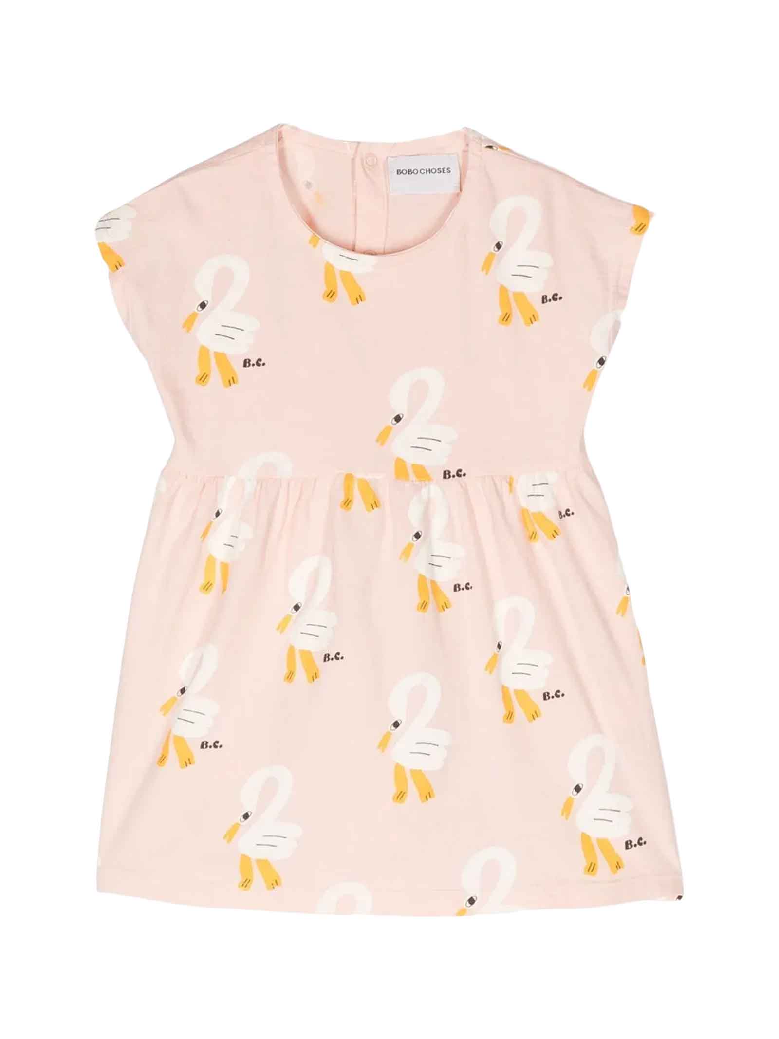 Bobo Choses Pelican-print Organic Cotton-jersey Dress 6-24 Months In Rosa
