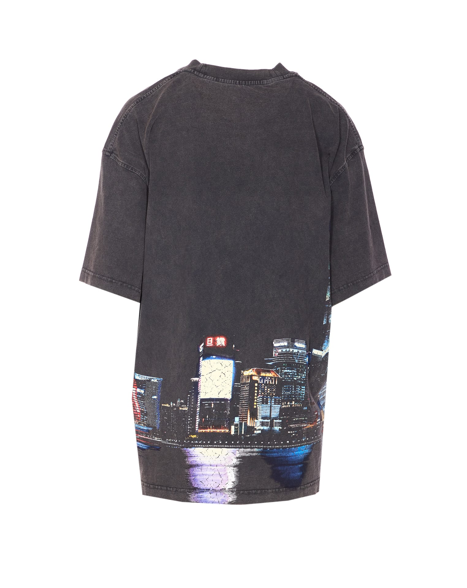 Alexander Wang T-shirt With Thermo-applied Rhinestones And Shanghai Skyline In Gray