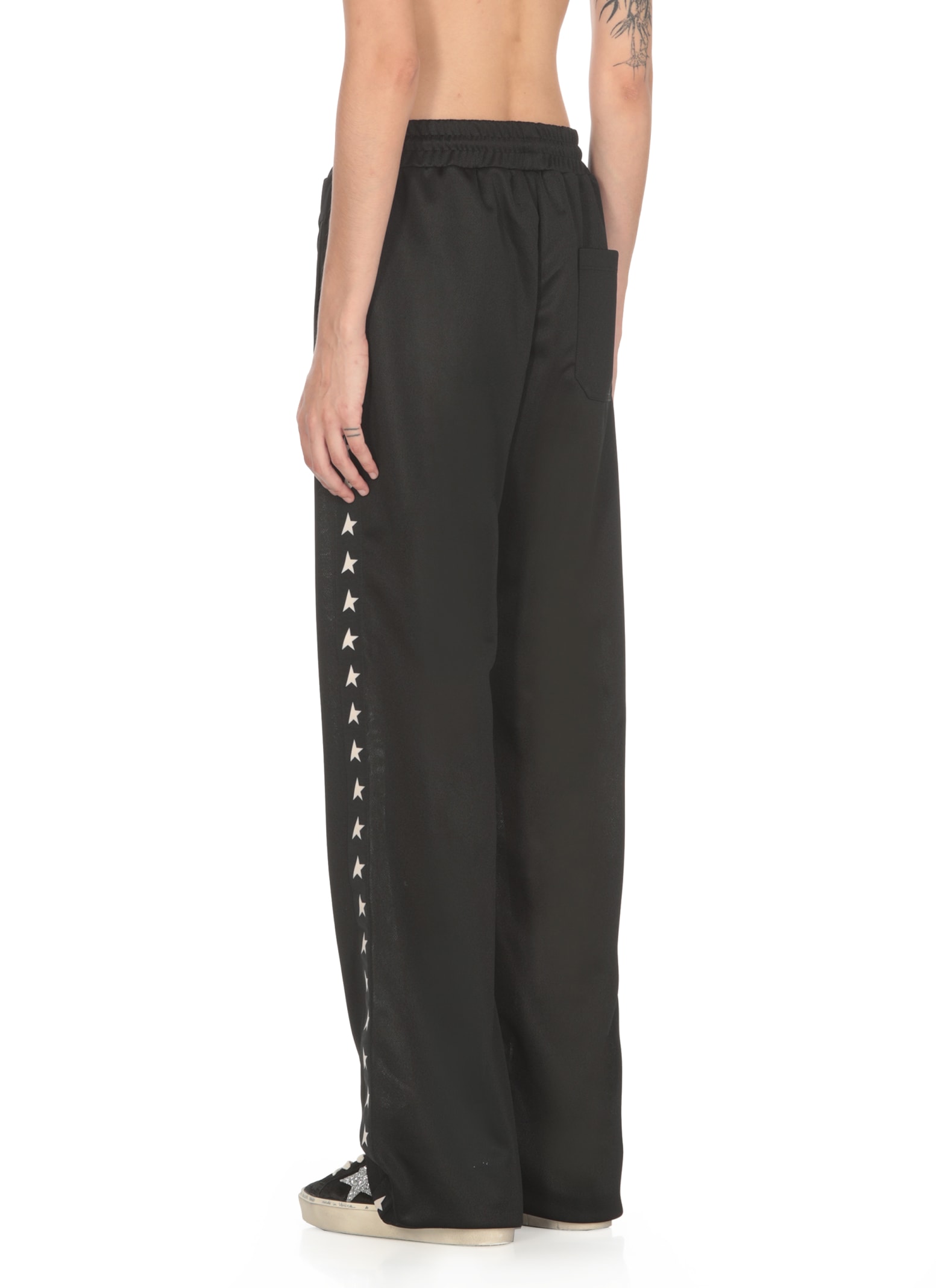 Golden Goose Wide Leg Trousers Star Pattern In Black