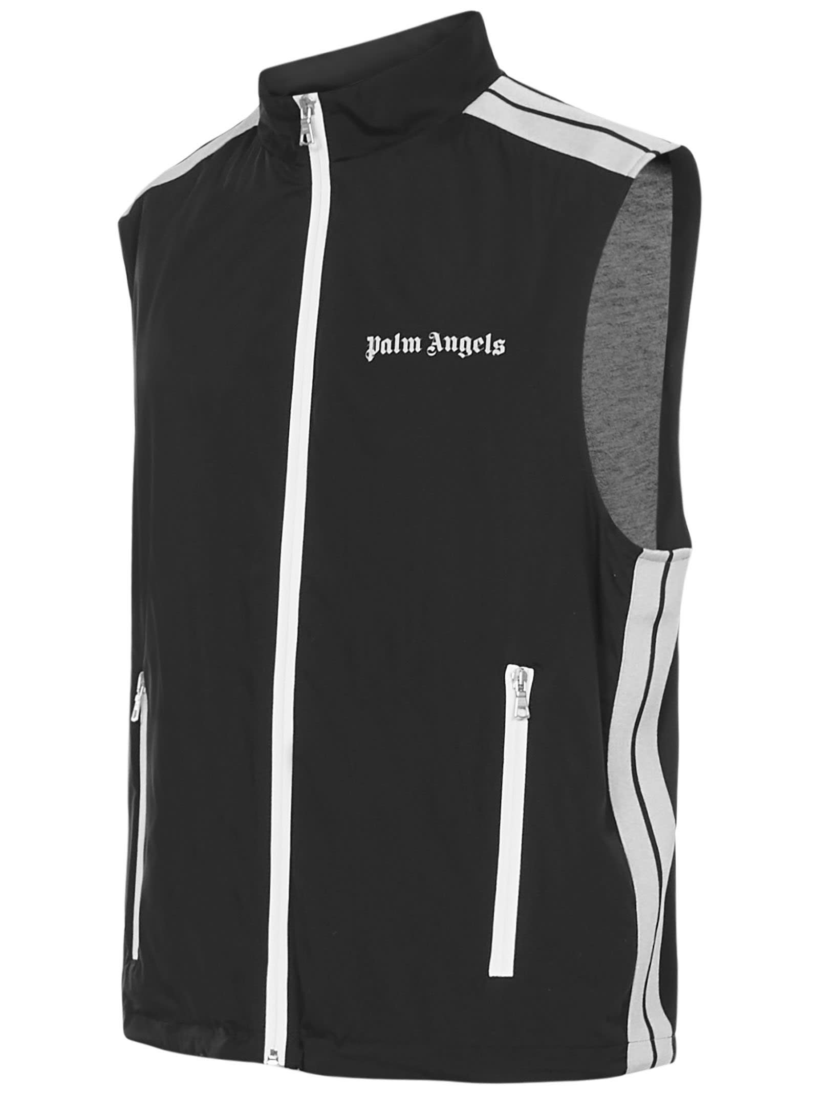 Palm Angels Logo Zip-front Sleeveless Jacket In Black