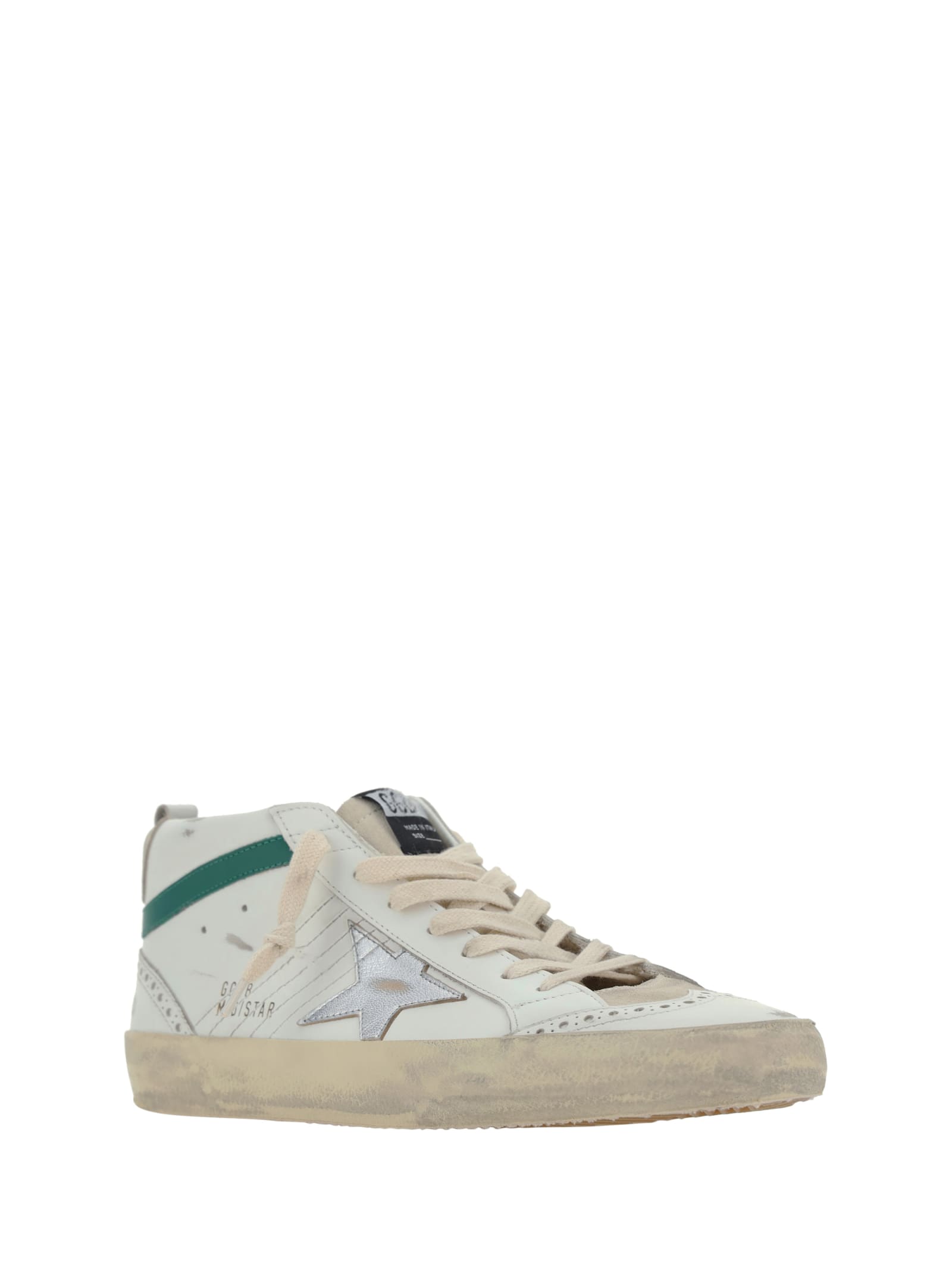 Shop Golden Goose Mid Star Sneakers In White/seedpearl/silver/green