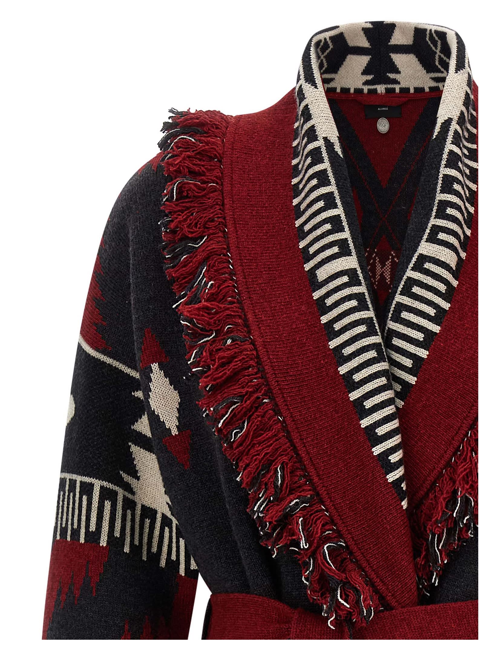 Alanui Multicolor Cardigan With Shawl Collar And Belt In Wool Woman In Multi