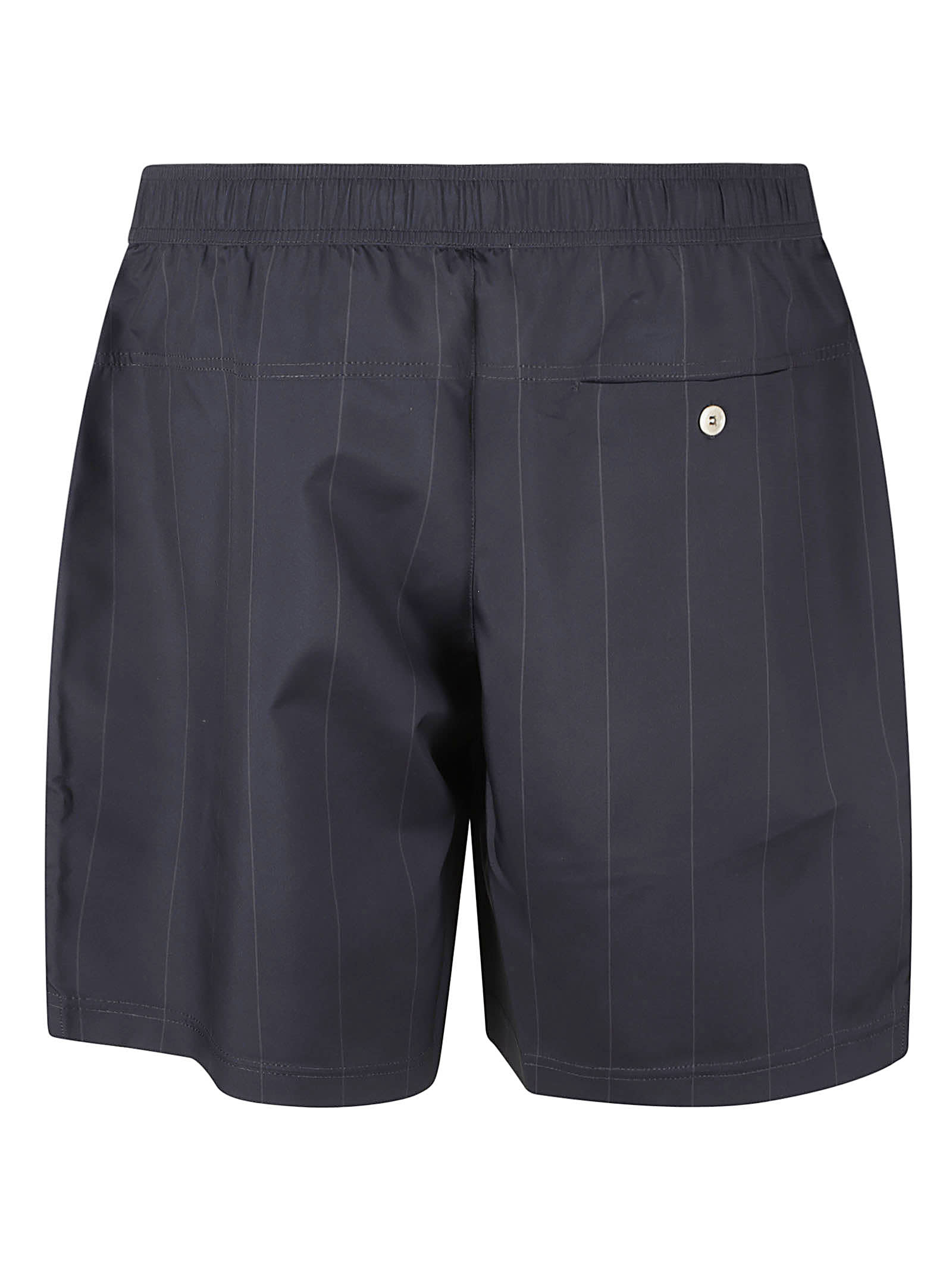 Shop Brunello Cucinelli Logo Patched Stripe Shorts In Blue/grey