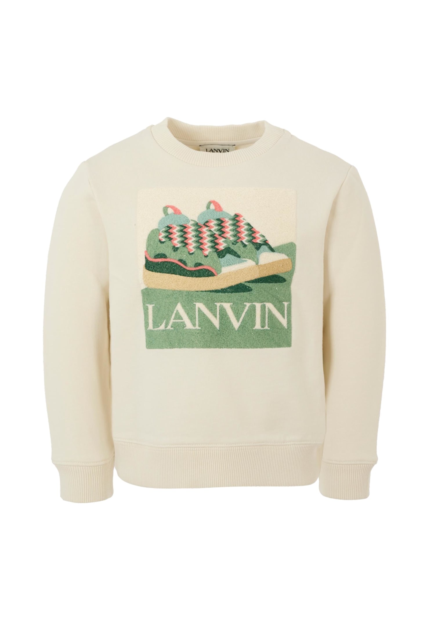 Lanvin Kids' Ivory Sweatshirt For Boy With Sneakers Print In White