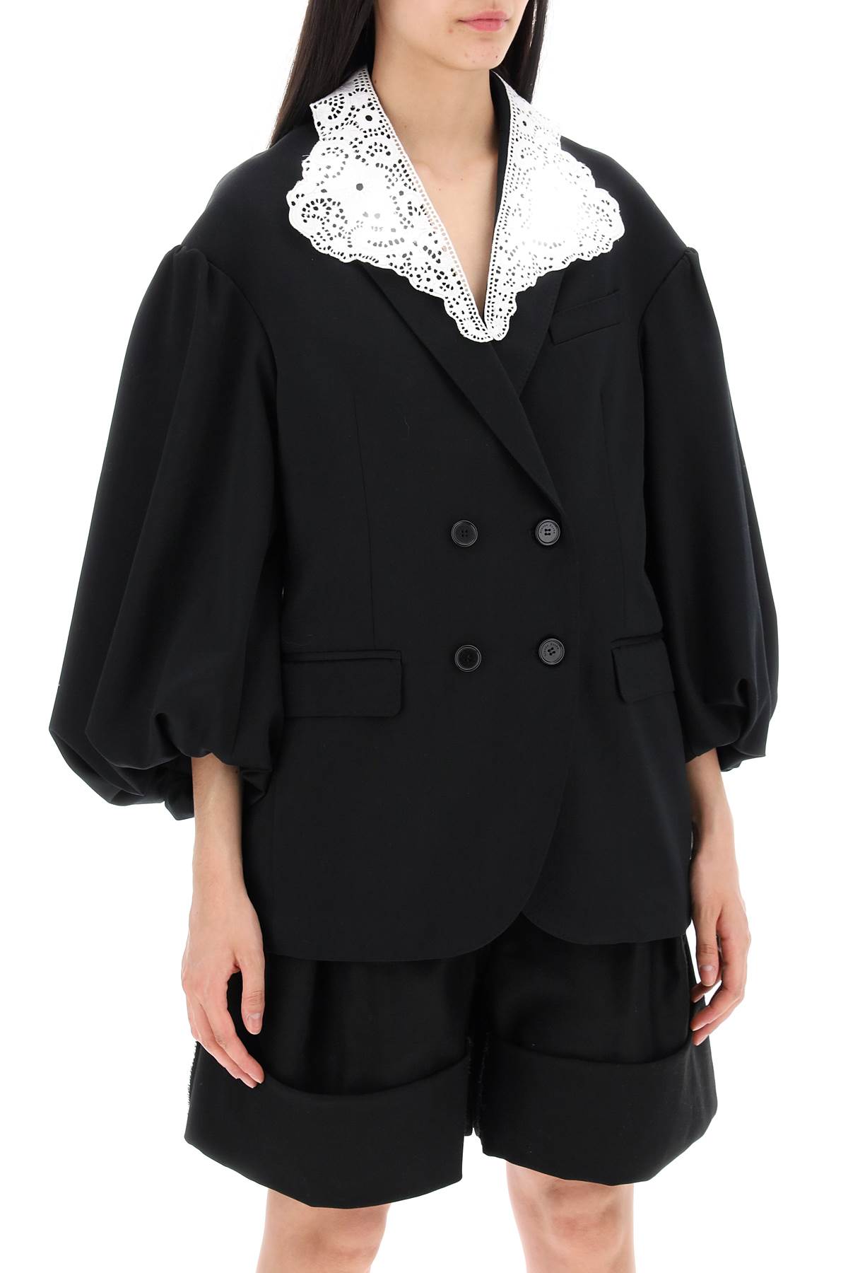 Shop Simone Rocha Oversized Blazer With Lace In Black White (black)