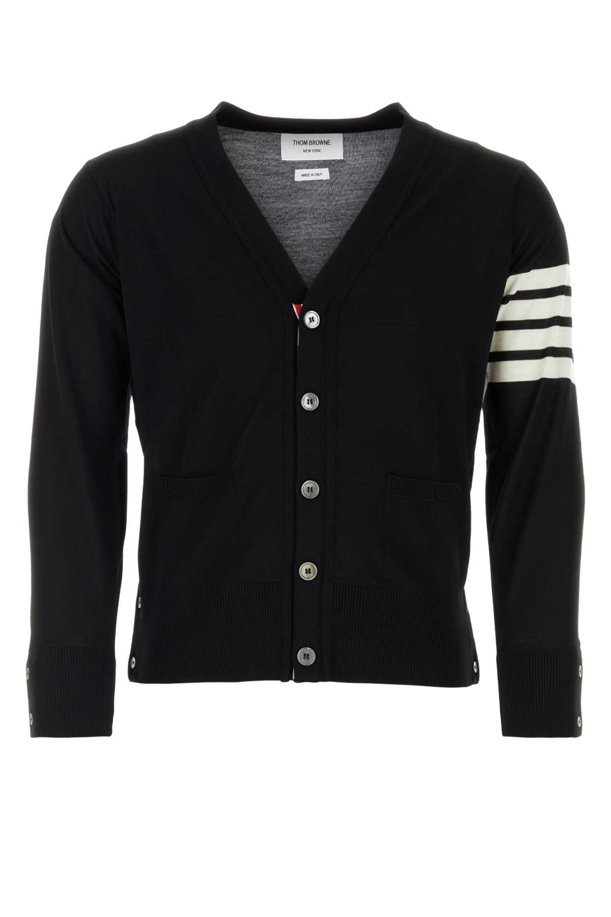 Shop Thom Browne Black Wool Cardigan In 001