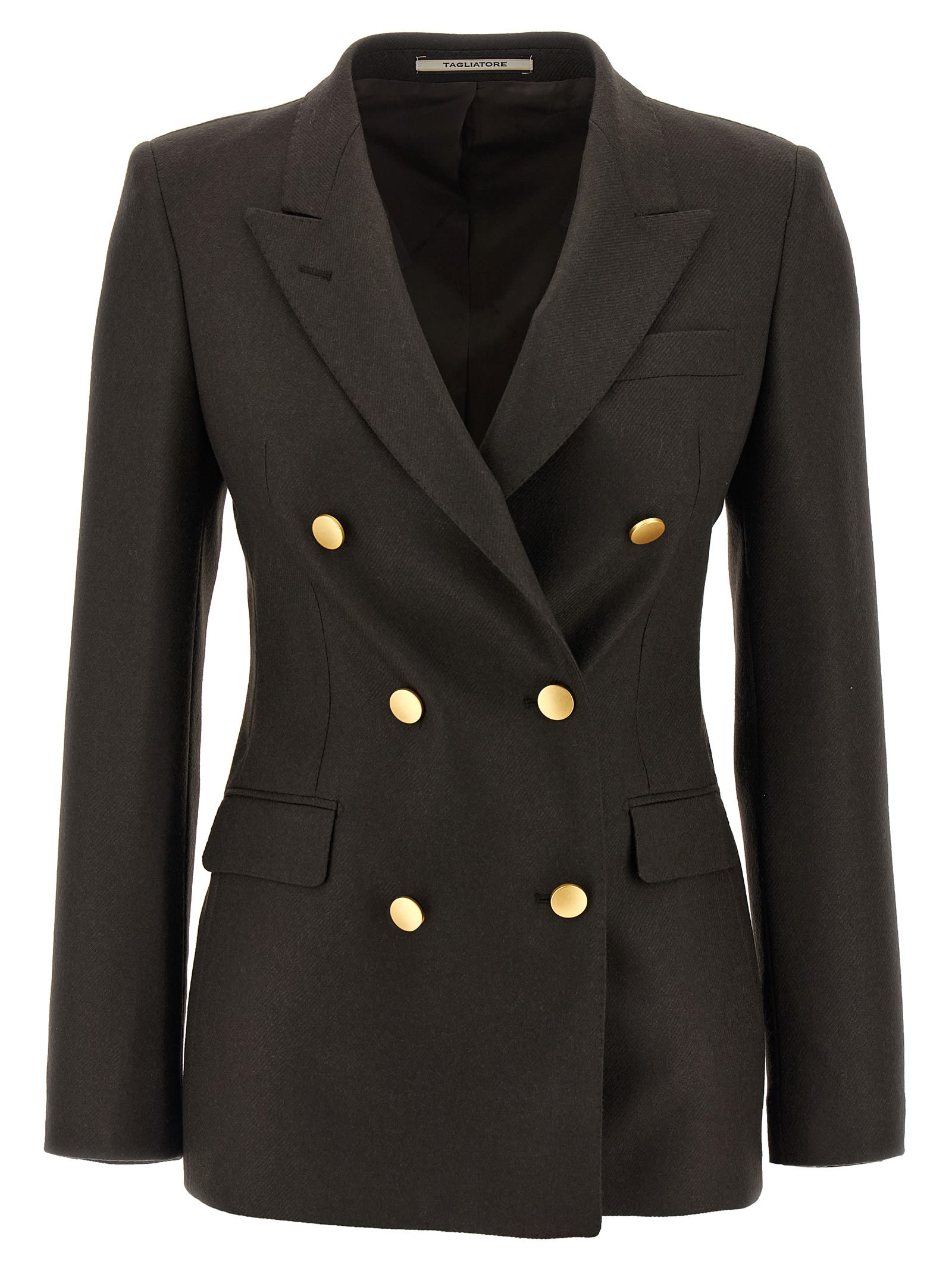 Tagliatore Double-breasted Peak Lapel Blazer In Brown