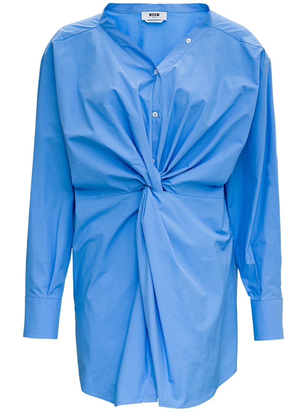 MSGM Blue Poplin Shirt With Knot Detai