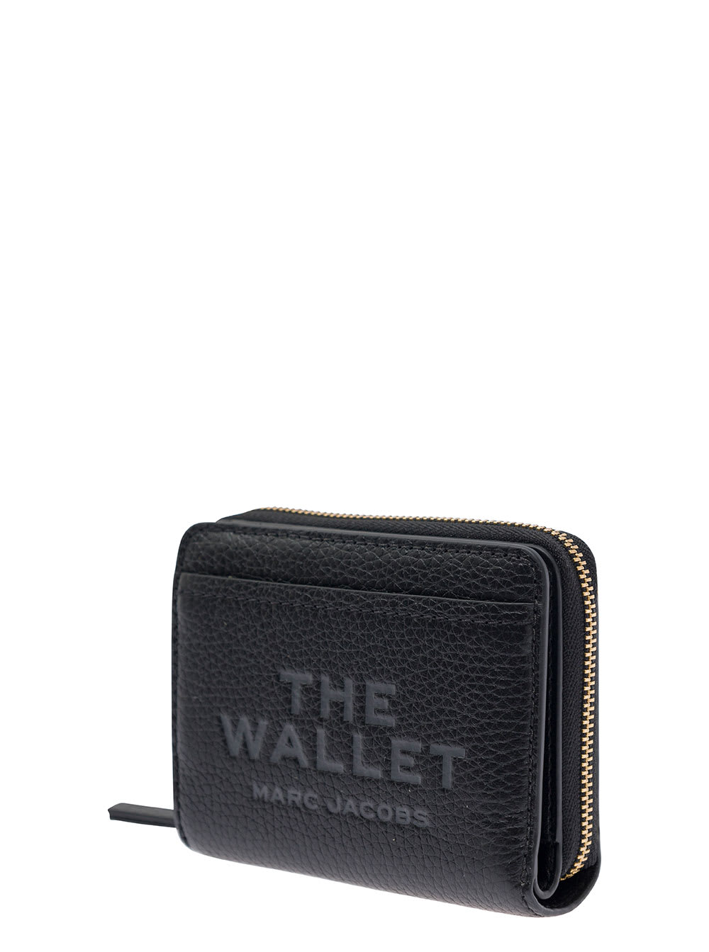 Shop Marc Jacobs Mini Compact Black Wallet With Embossed Logo In Hammered Leather Woman