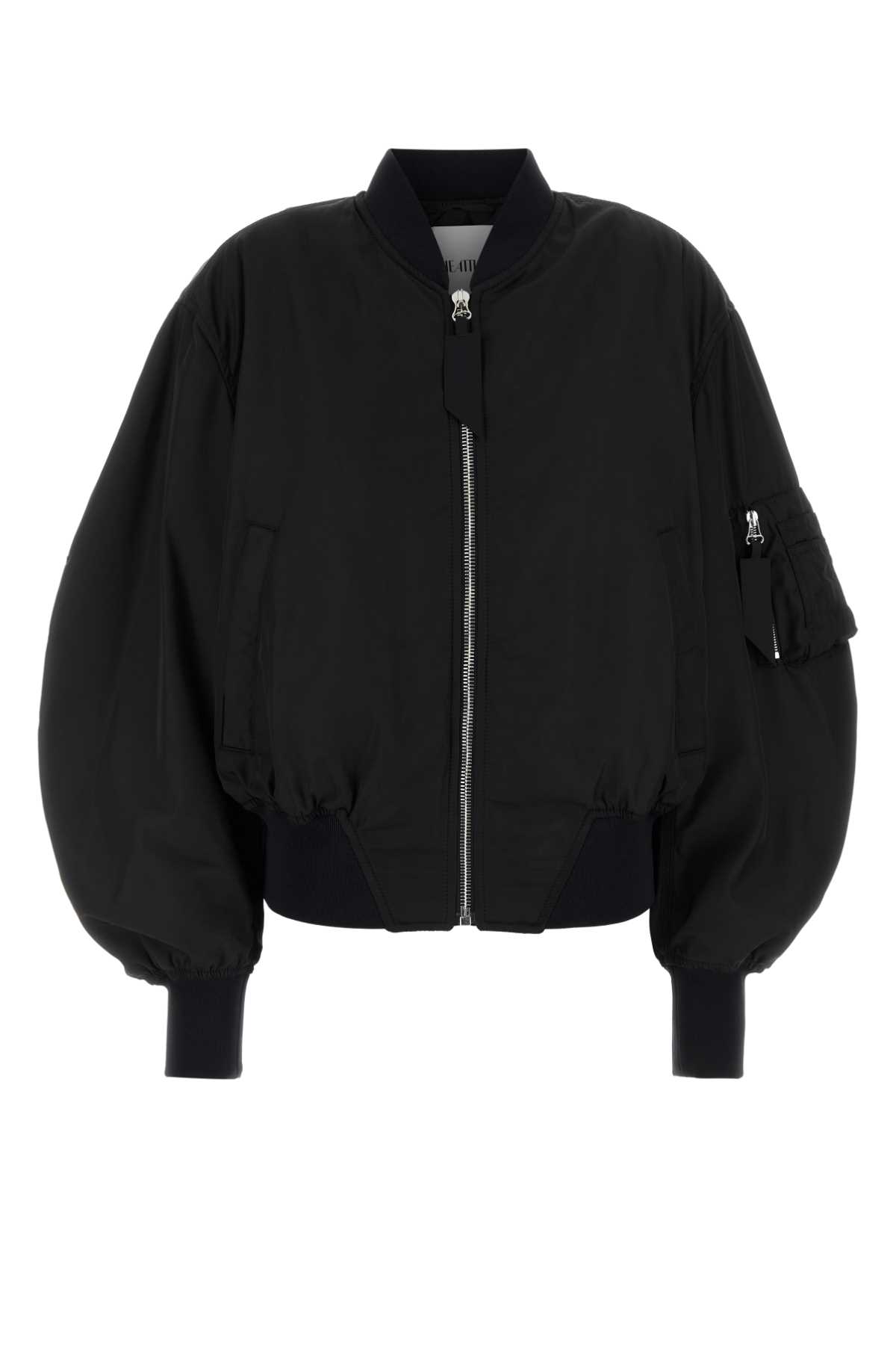 Black Polyester Oversize Bomber Jacket