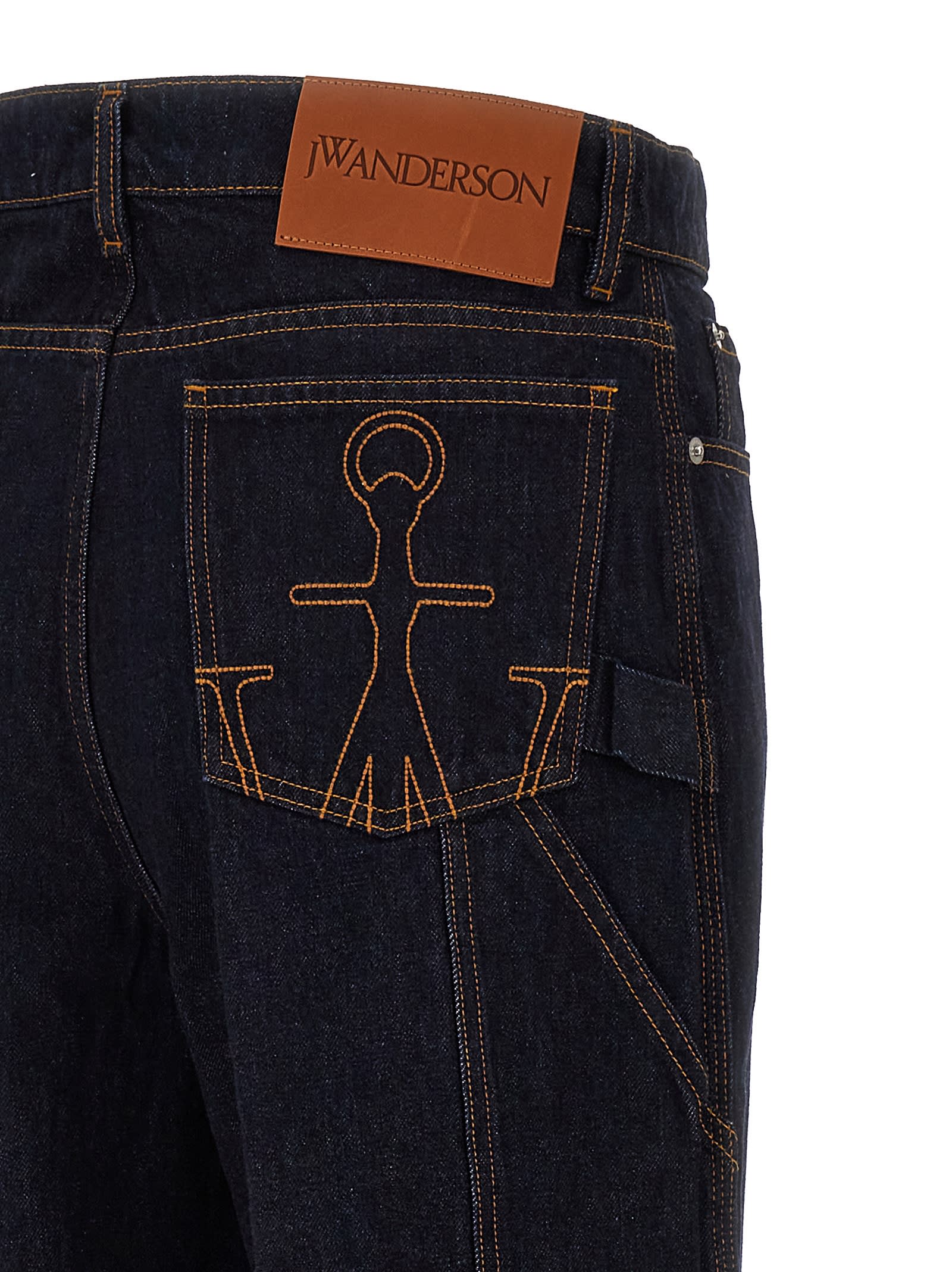 Shop Jw Anderson Logo Grid Turn Up Workwear Jeans In Blue