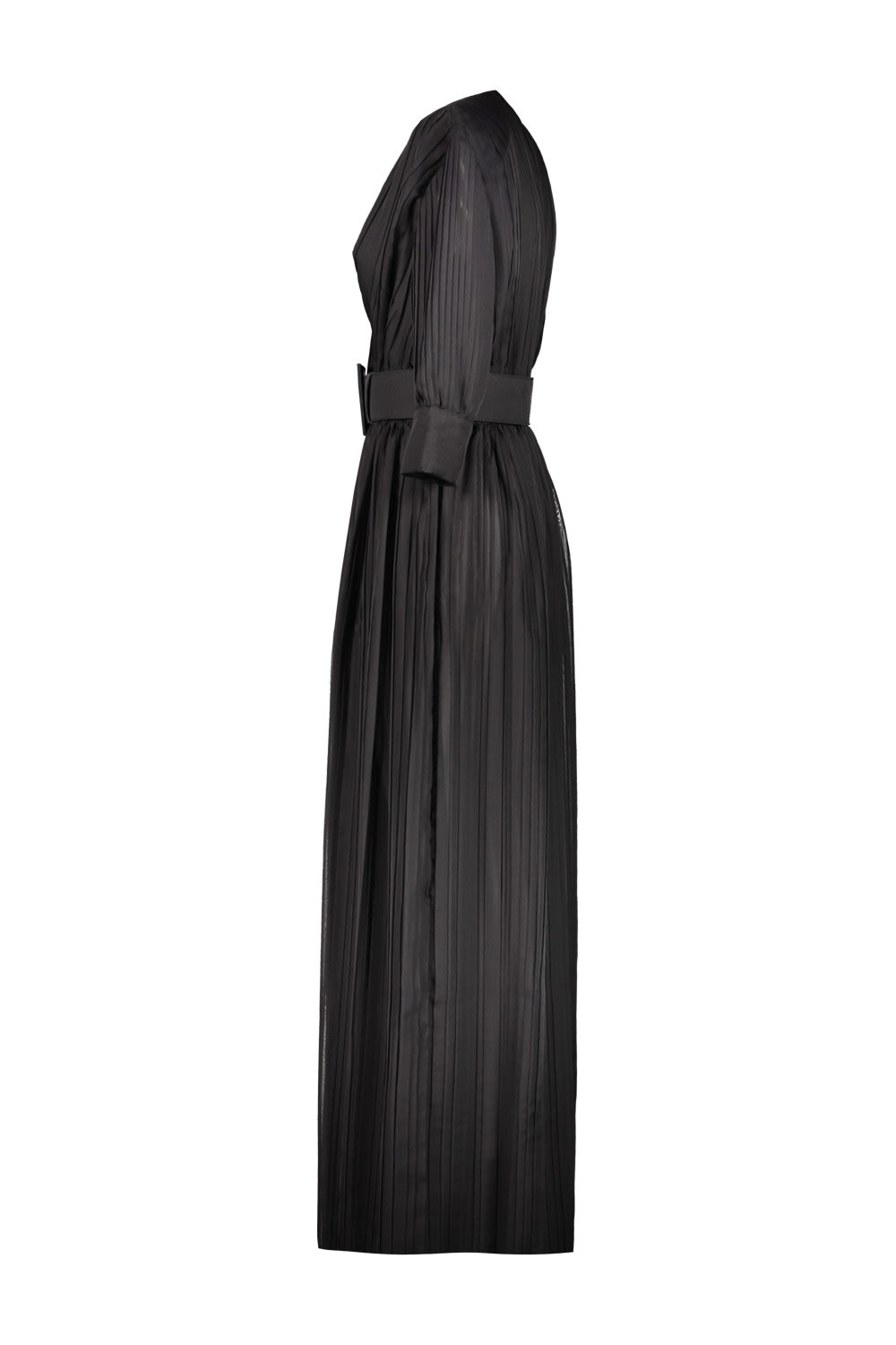 Shop Rochas Pleated Long Dress In Chiffon In Black