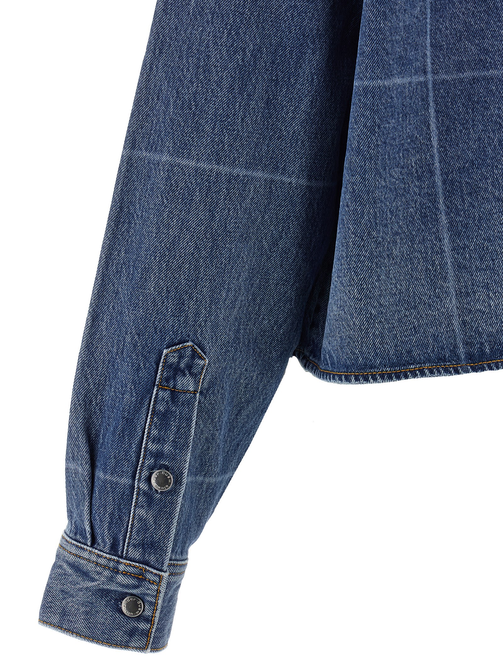 Alexander Wang Cropped Heavy Cotton Denim Shirt With Geometric Fading In Blue