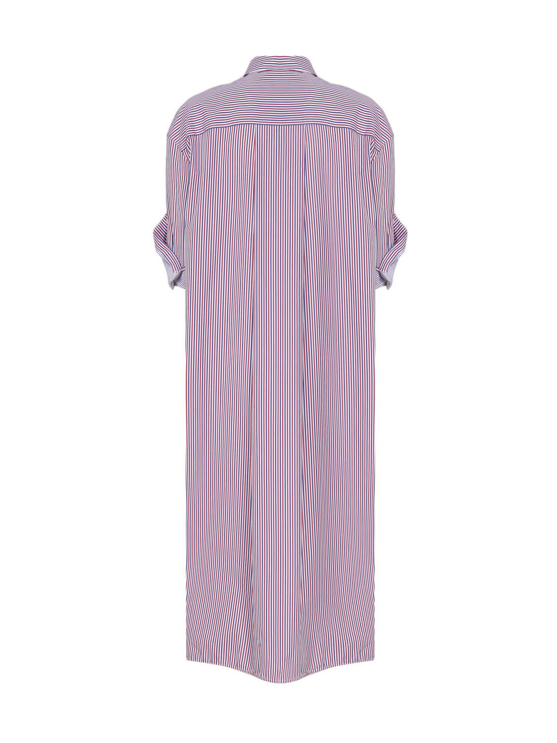 Shop Loewe Shirt Dress With Lapel In Striped Cotton In Blue/red/white