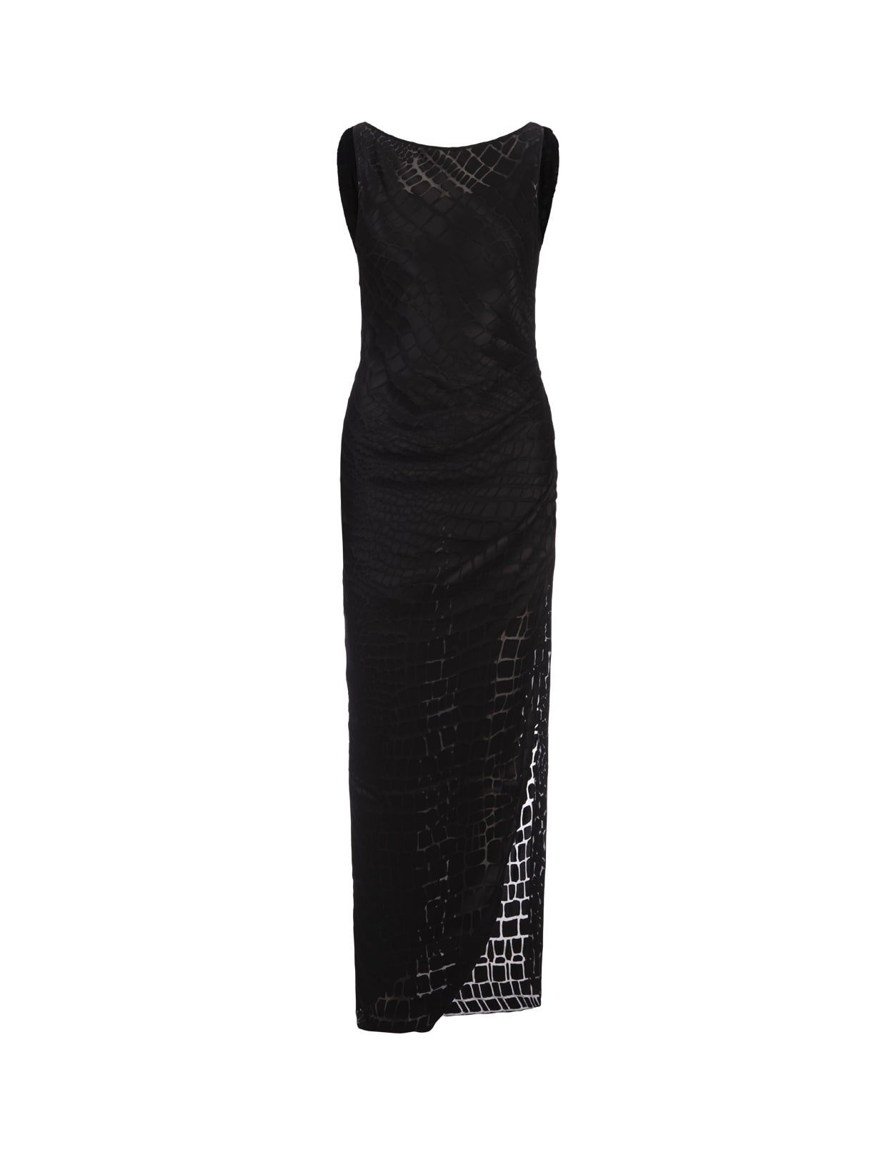 Black Devoré Long Dress With Slit