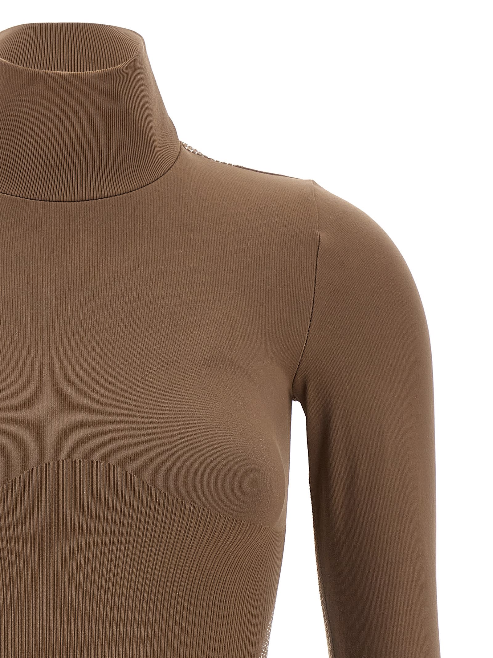 Fendi High Neck Long Sleeve Stretch Jersey In Neutral