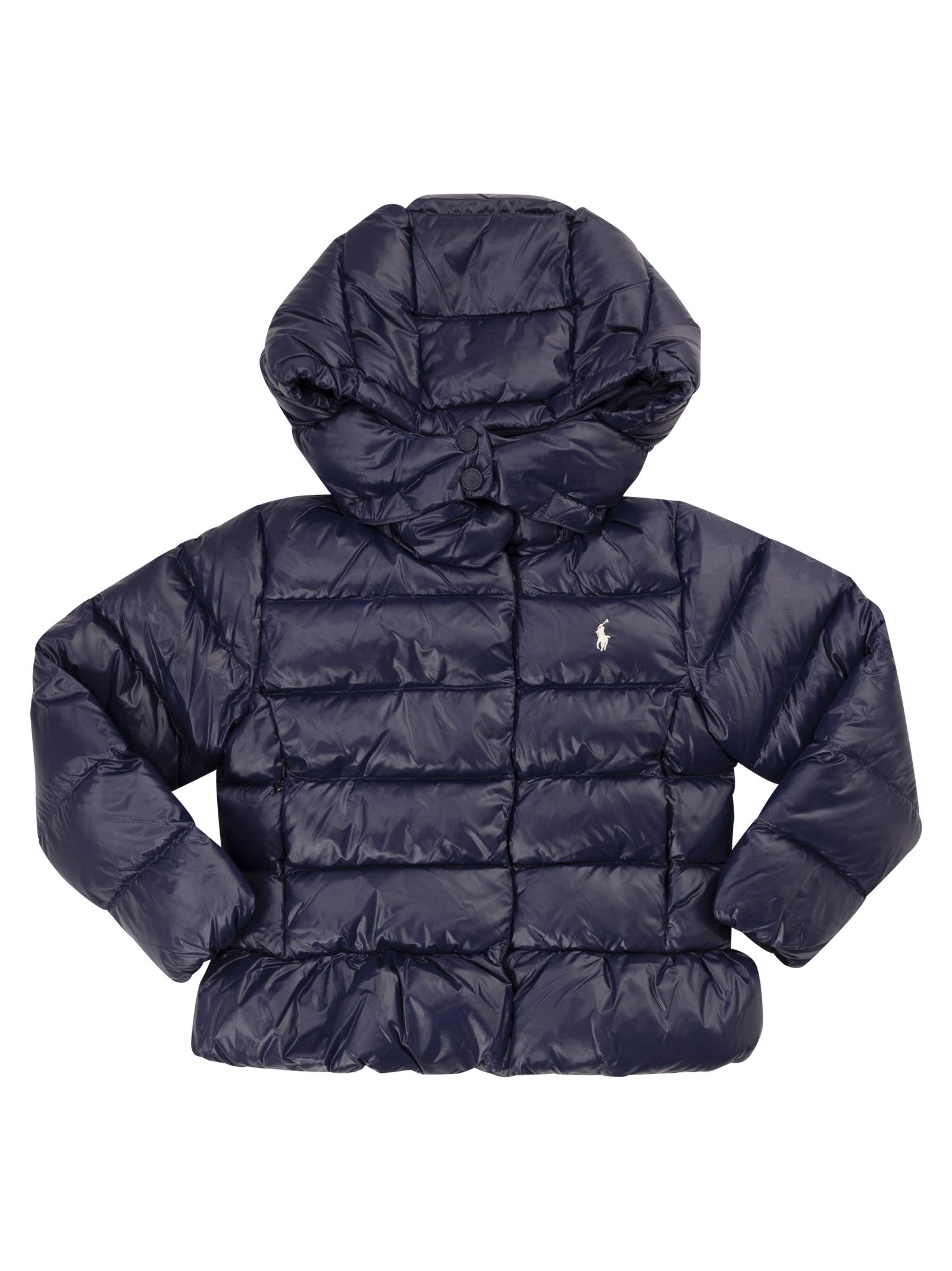 Polo Ralph Lauren Kids' Peplum Down Jacket With Hood In Navy