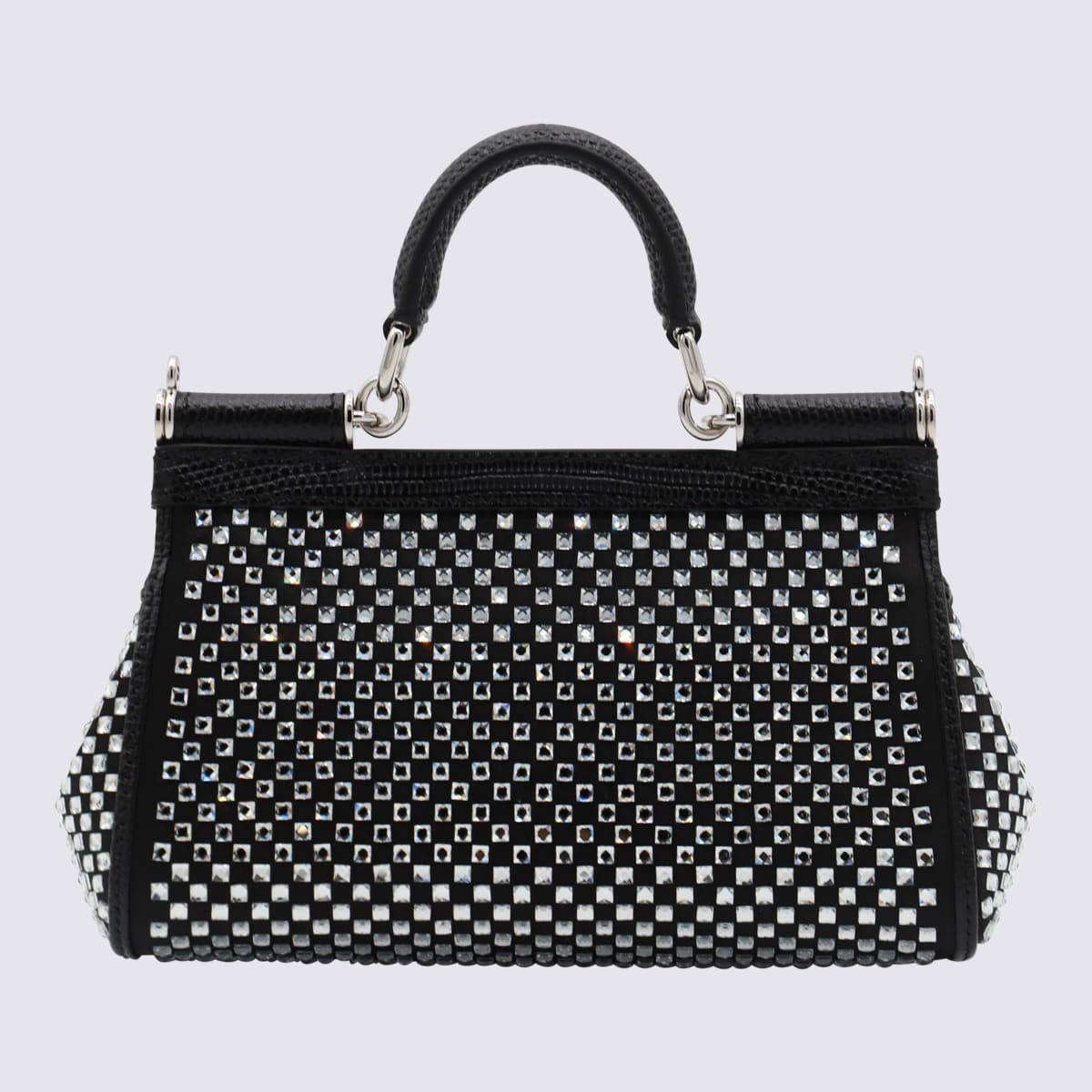 Shop Dolce & Gabbana Black Leather Small Sicily Handle Bag In Nero/crystal