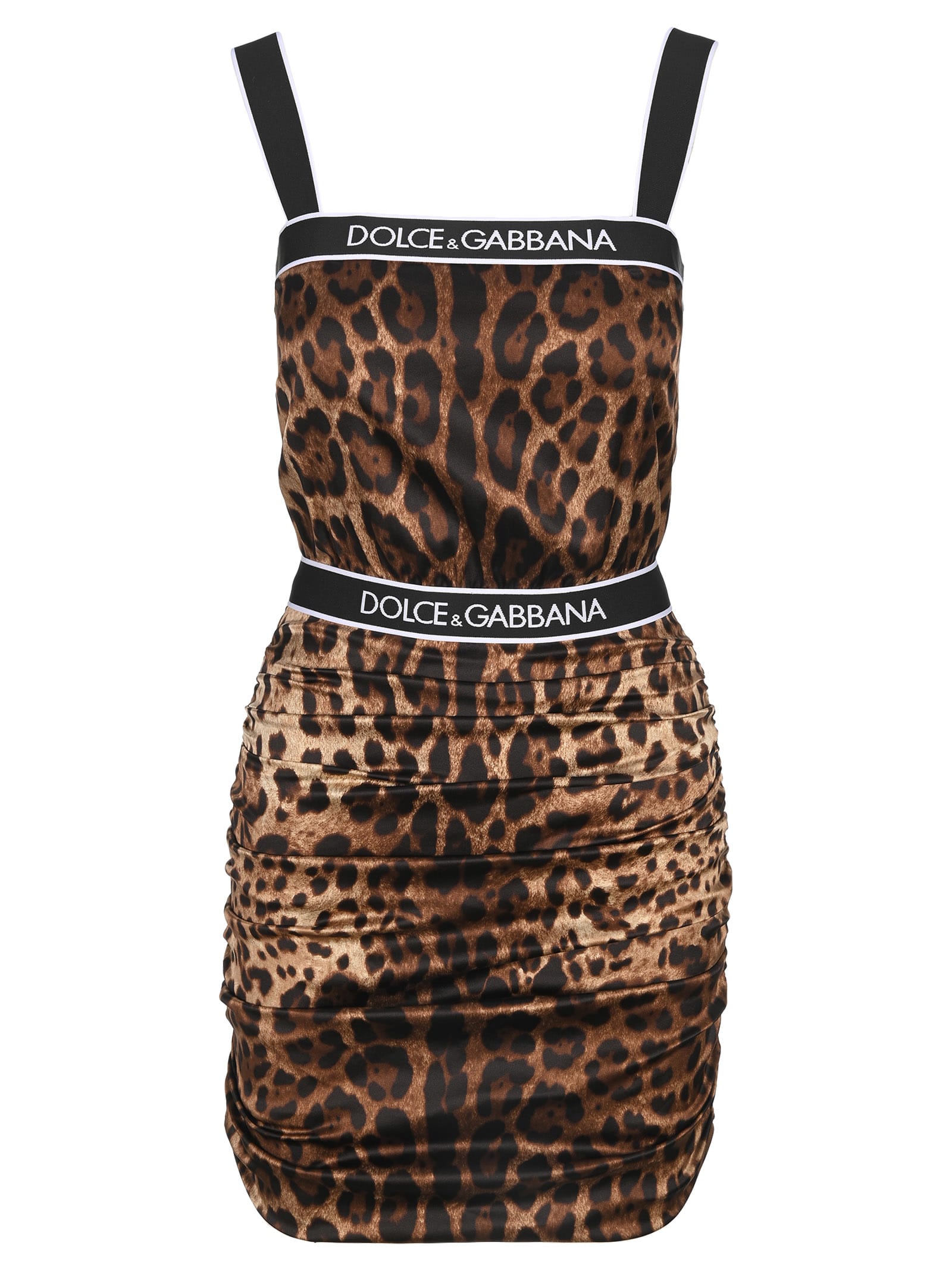 Photo of  Dolce & Gabbana Dolce & gabbana Leopard-print Stretch Satin Minidress With Branded Elastic- shop Dolce & Gabbana Dresses, Mini Dresses online sales