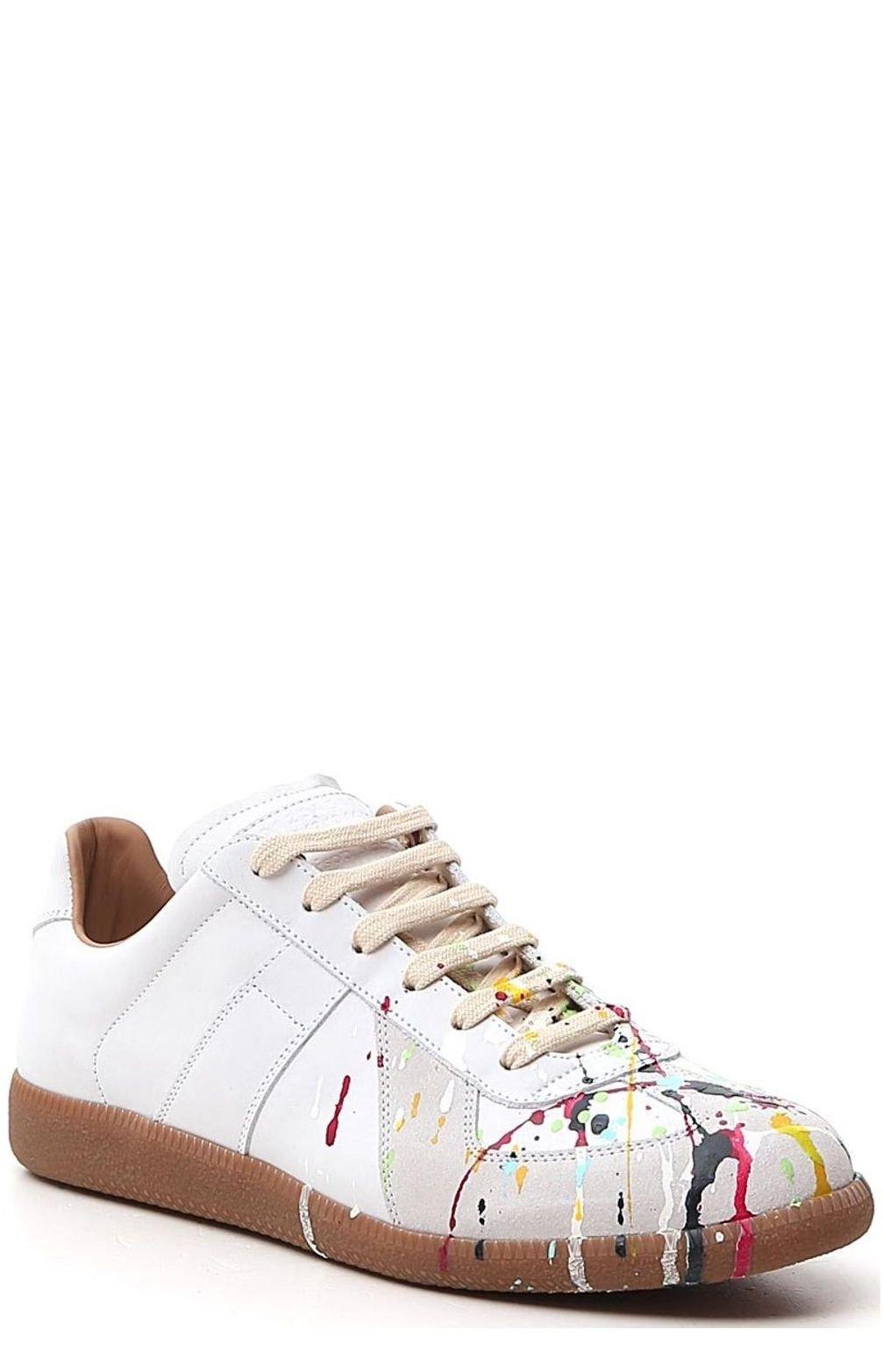 Shop Maison Margiela Replica Lace-up Sneakers In Off White/paint.