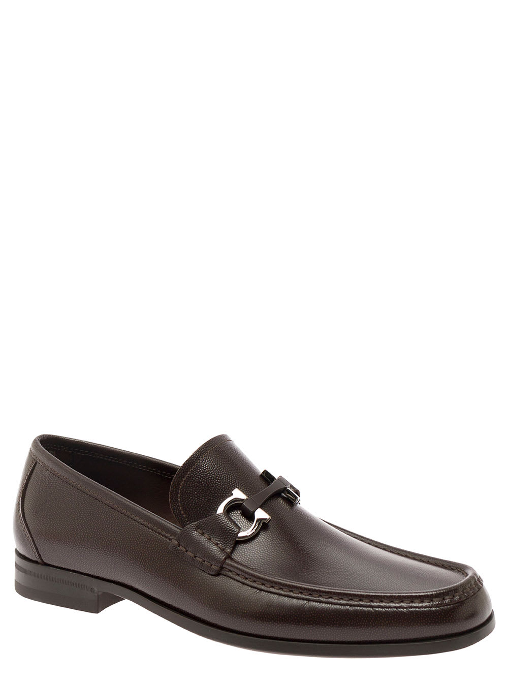 Shop Ferragamo Brown Loafers Wih Gancini Detail In Leather Man
