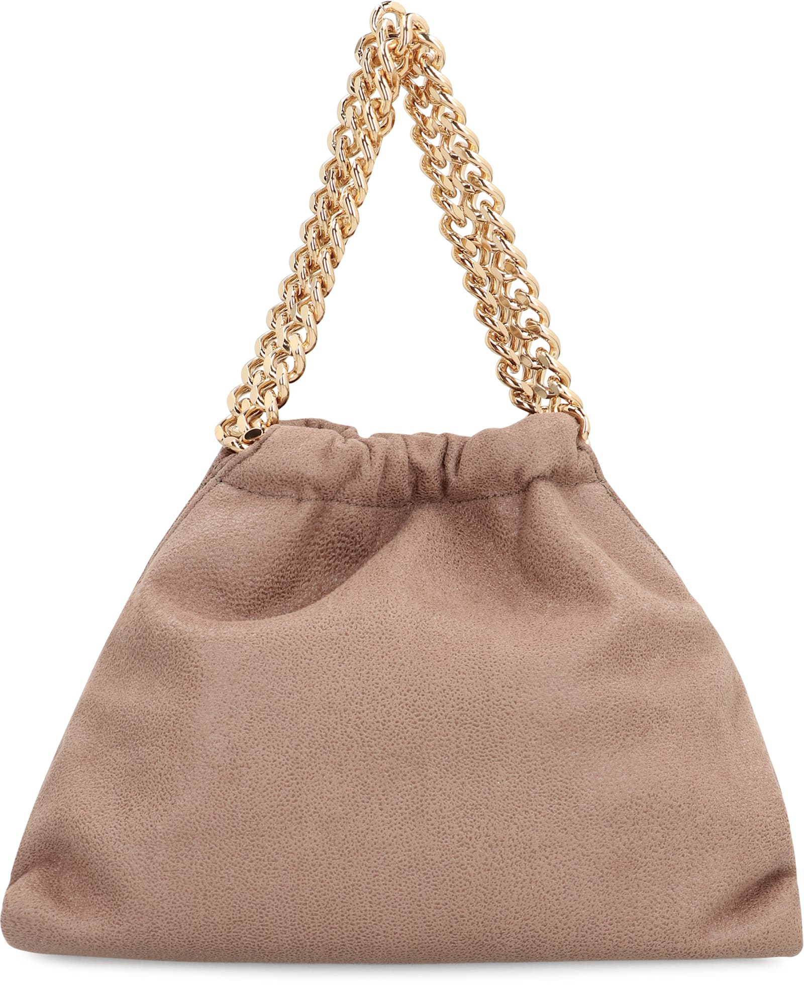 Stella Mccartney Mini Falabella Metallic Faux Leather Drawstring Crossbody Bag In Gray