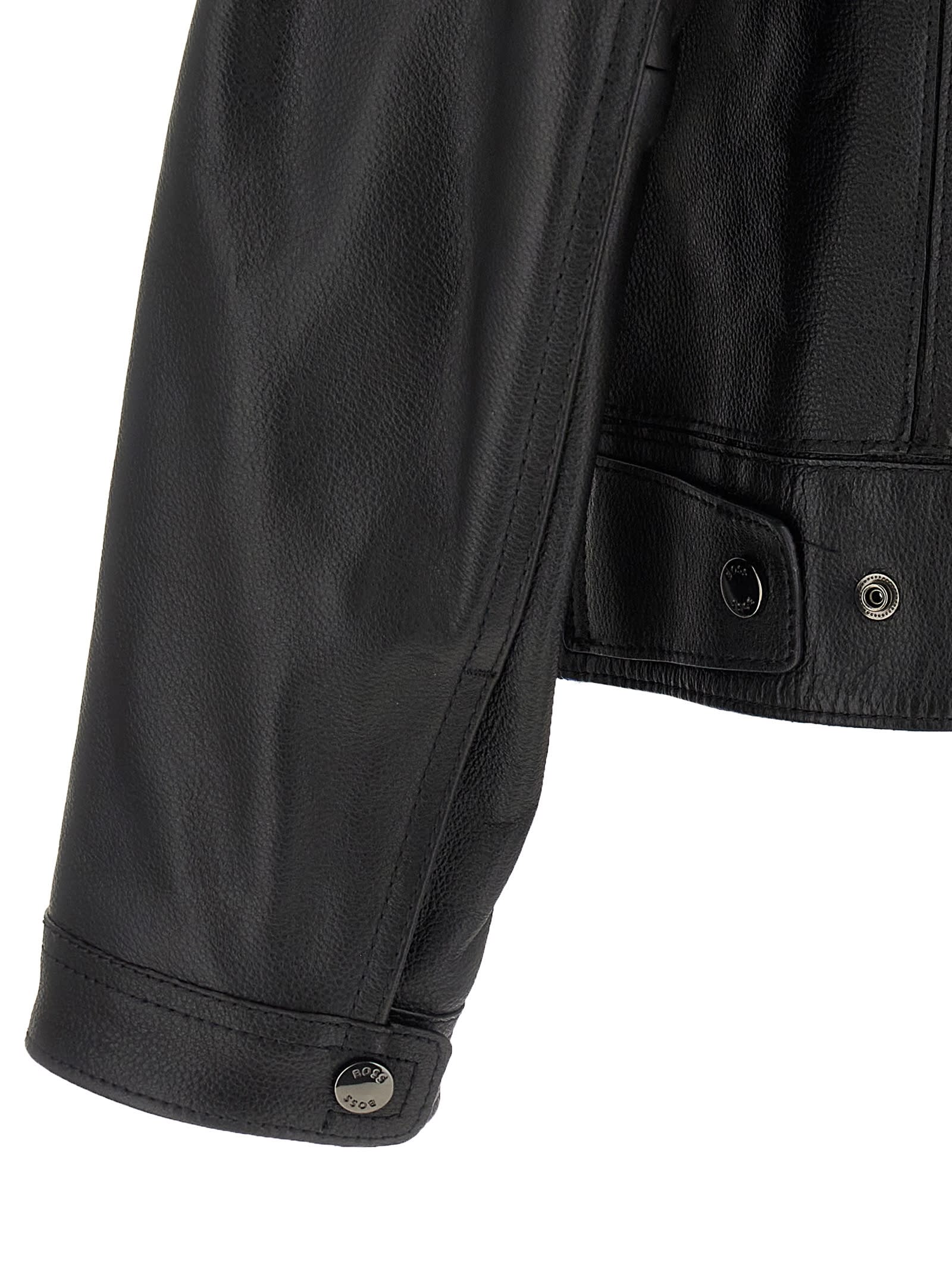 Hugo Boss Regular-fit Jacket In Grained Leather